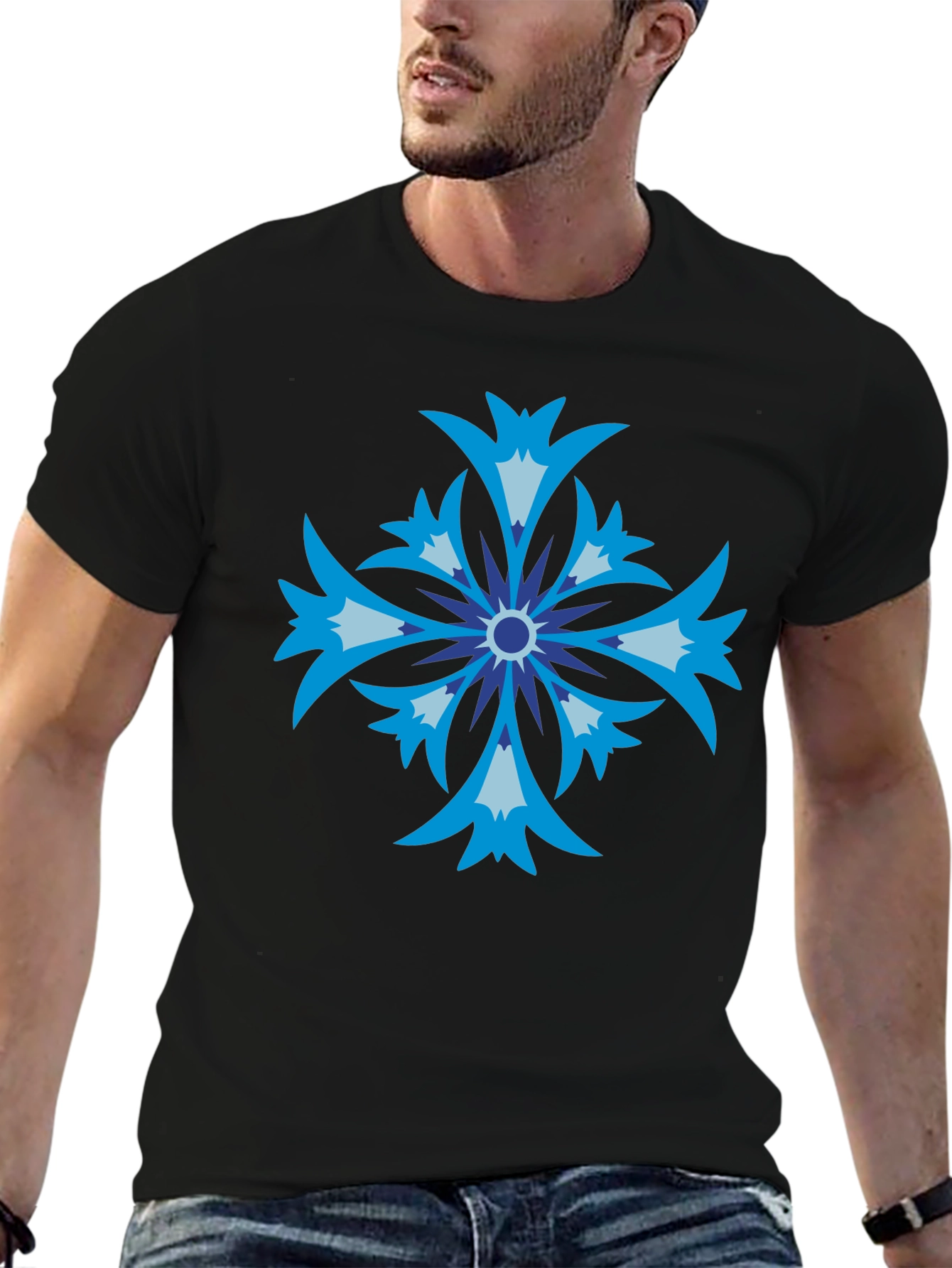 Floral Cross Graphic Black T-Shirt
