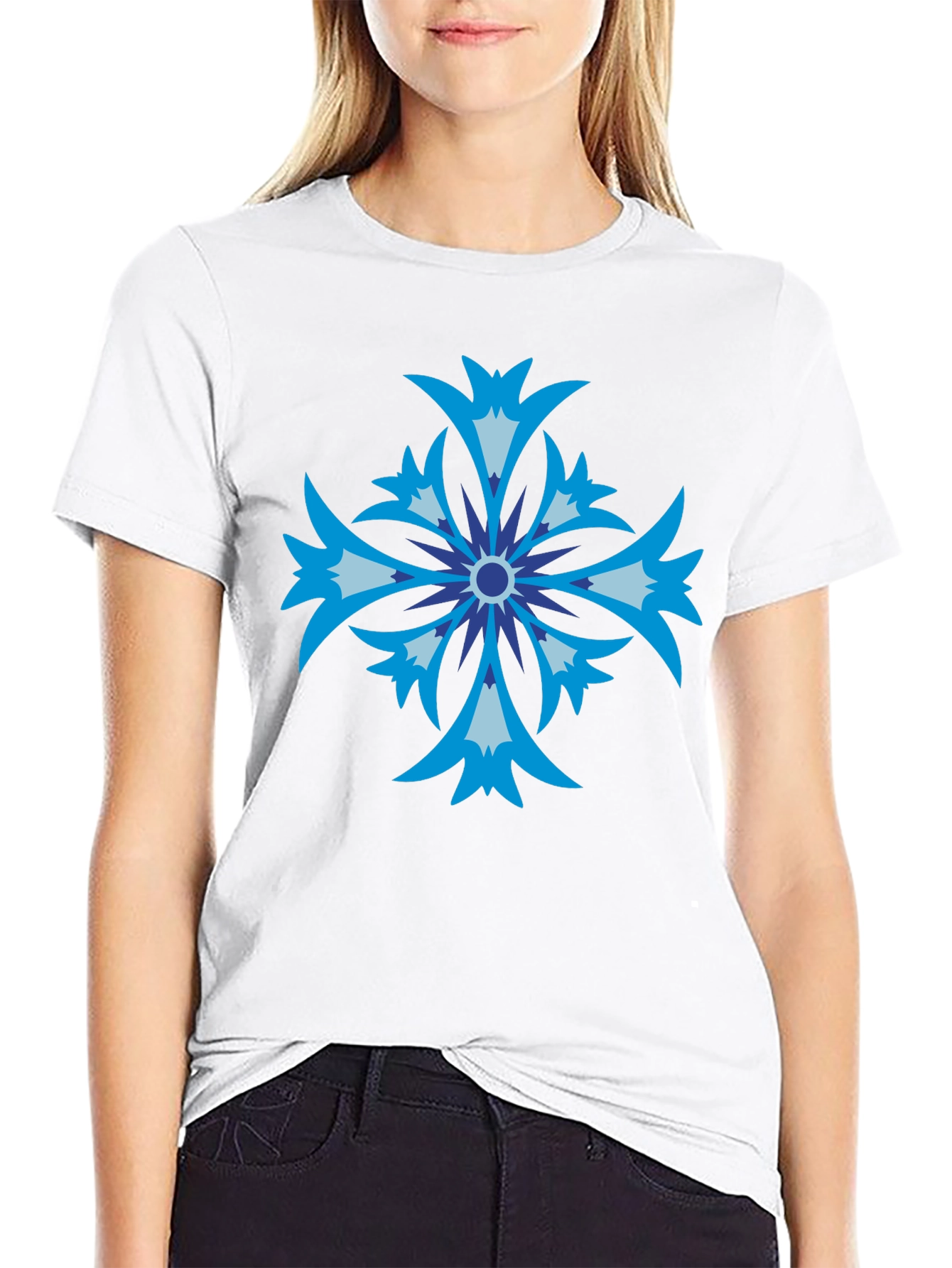 Floral Cross Graphic Black T-Shirt