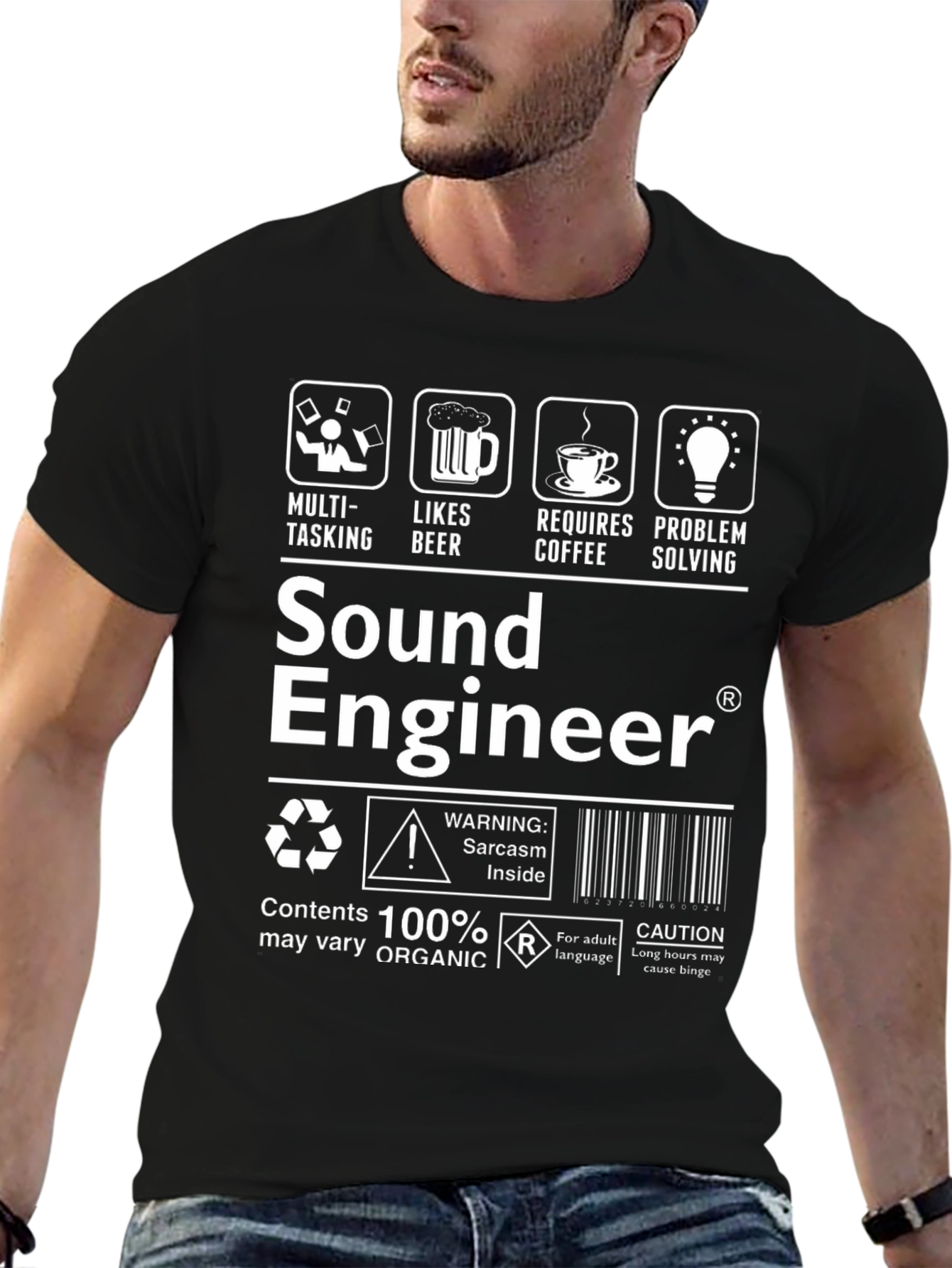 Sound Engineer T-Shirt: Multi-Tasking Likes Beer Requires Coffee