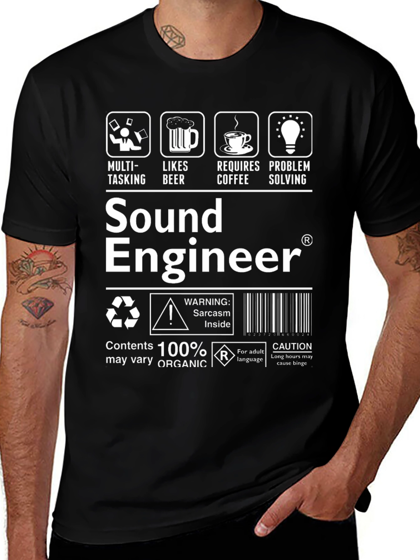 Sound Engineer T-Shirt: Multi-Tasking Likes Beer Requires Coffee