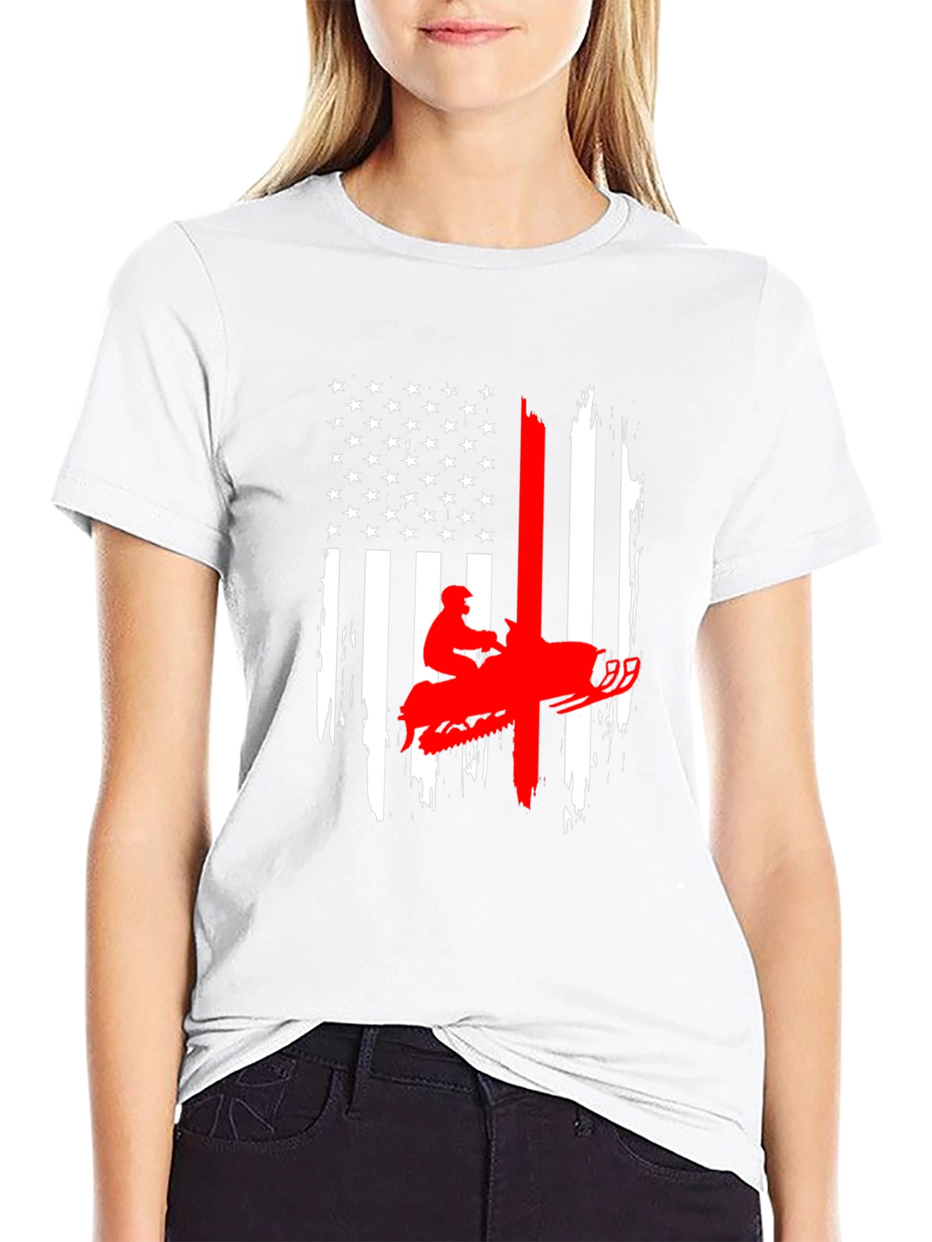American Flag Snowmobile Graphic T-Shirt