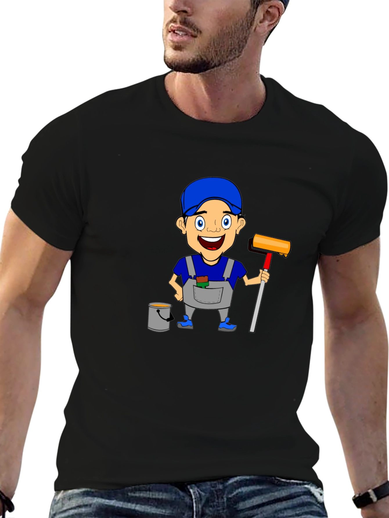 Painter Cartoon Graphic T-Shirt Cool Design