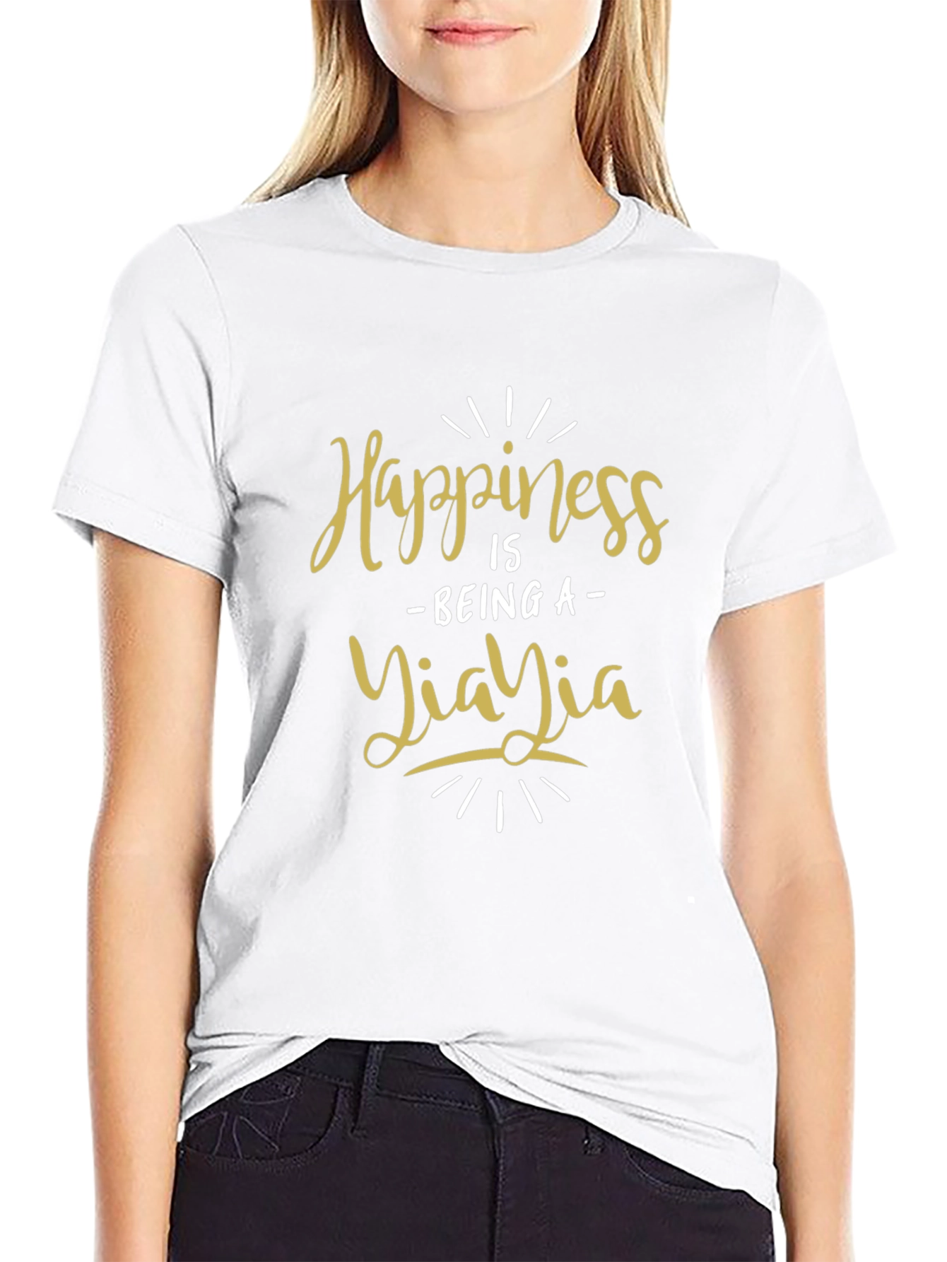 Happiness is Being a YiaYia Black T-Shirt