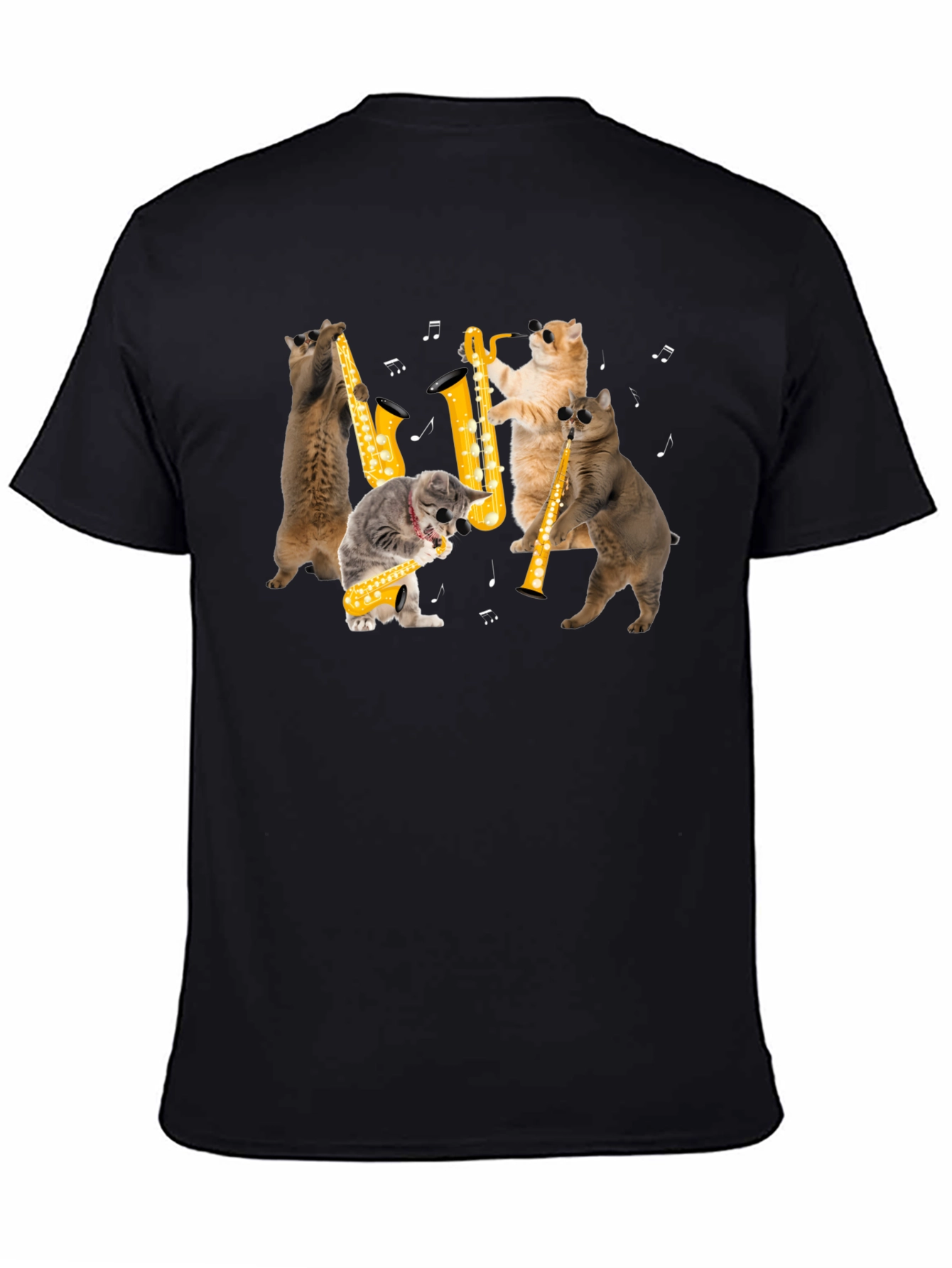 Cats Playing Saxophone Black T-Shirt