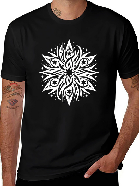 Black T-Shirt with White Starburst Design