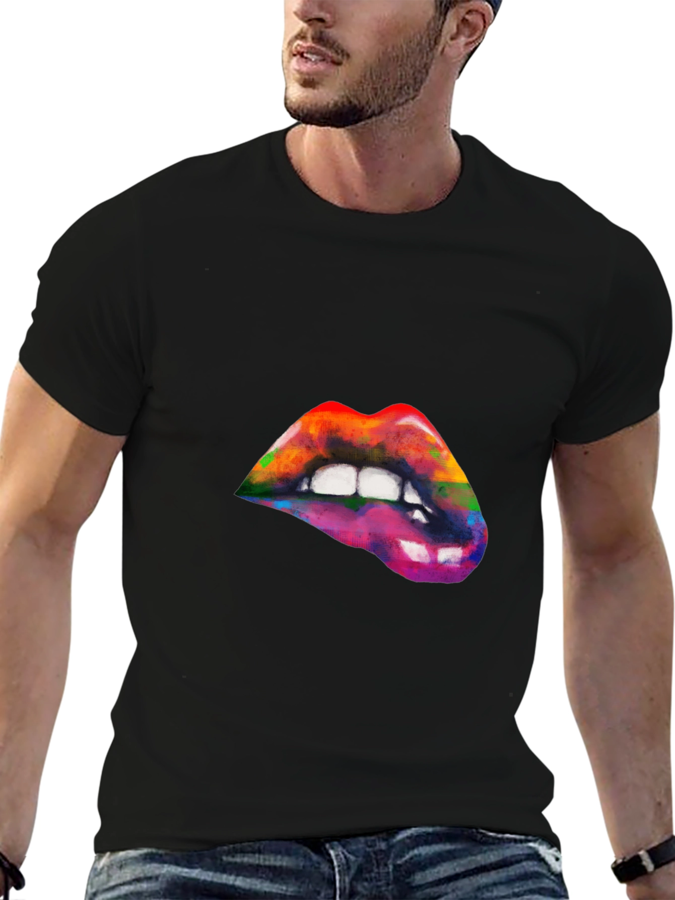 Rainbow Lips Graphic T-Shirt - Artistic Pride Tee