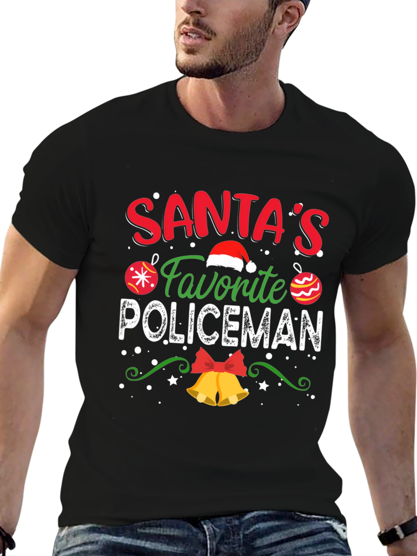Santas Favorite Policeman Christmas Graphic T-Shirt