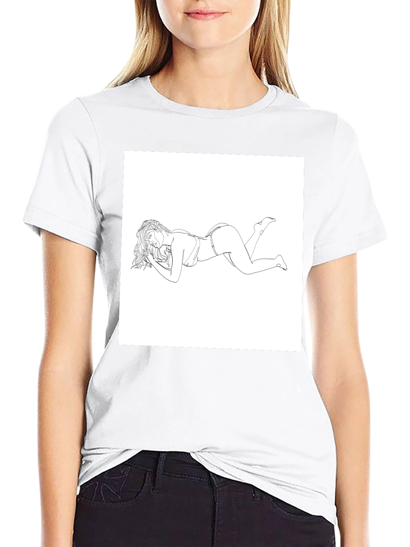 Modern Graphic Tee - Reclining Woman Line Art
