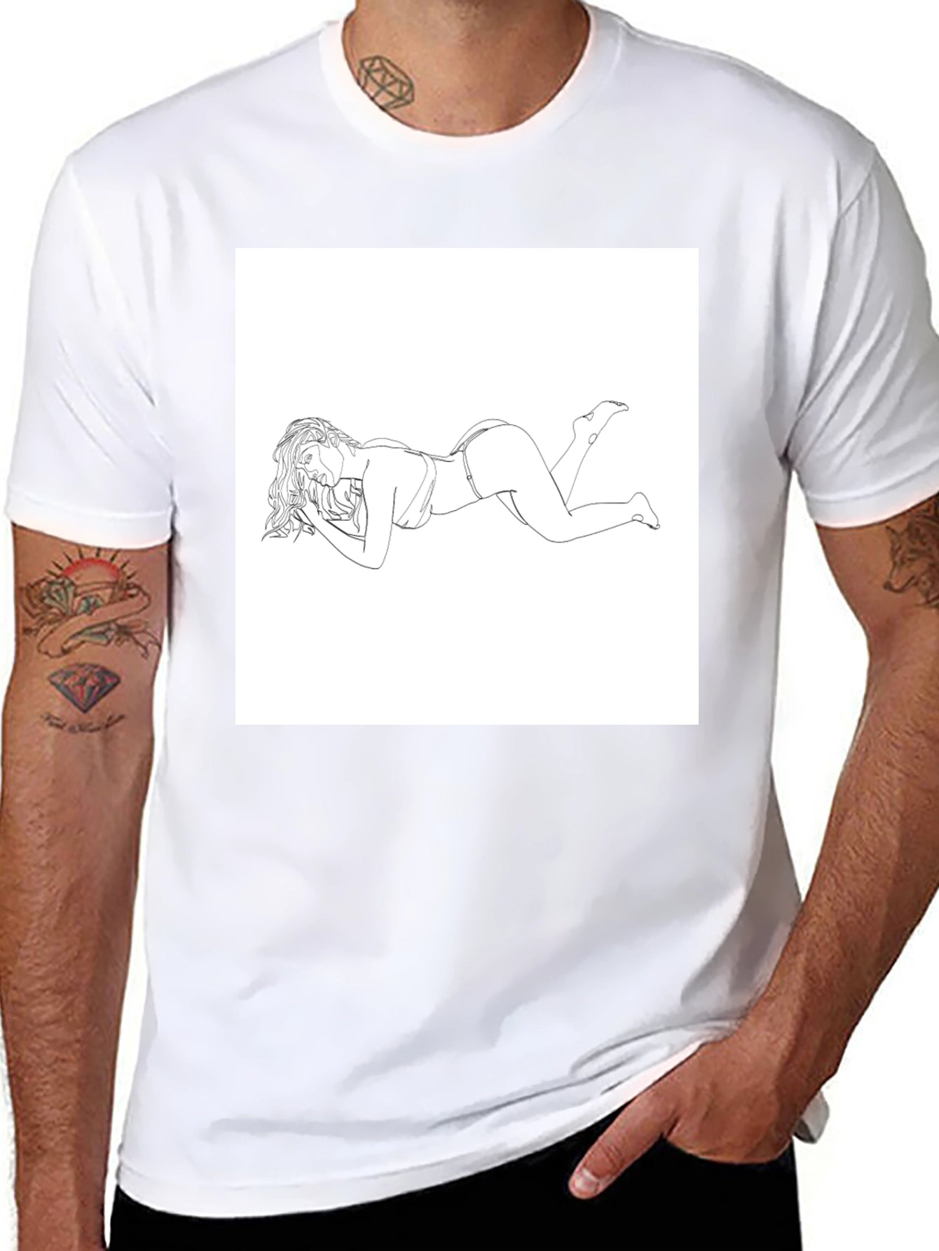 Modern Graphic Tee - Reclining Woman Line Art