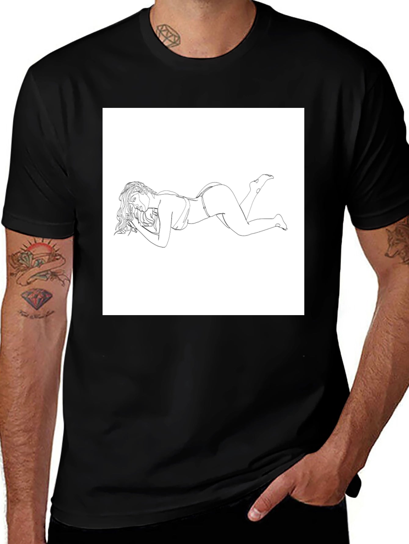 Modern Graphic Tee - Reclining Woman Line Art