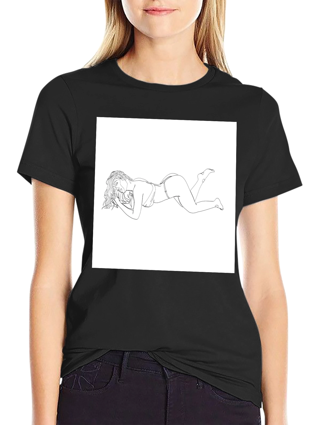 Modern Graphic Tee - Reclining Woman Line Art