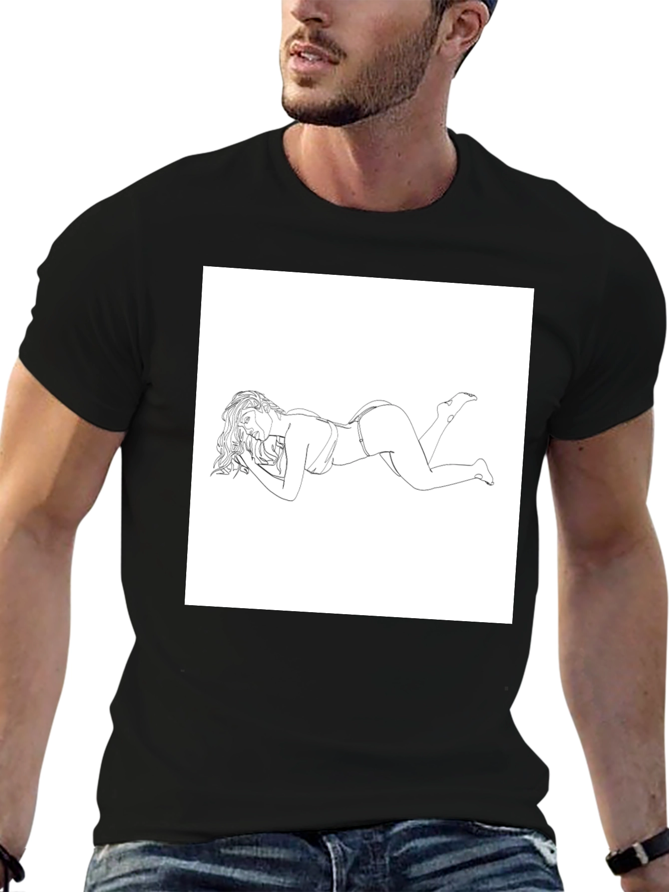 Modern Graphic Tee - Reclining Woman Line Art