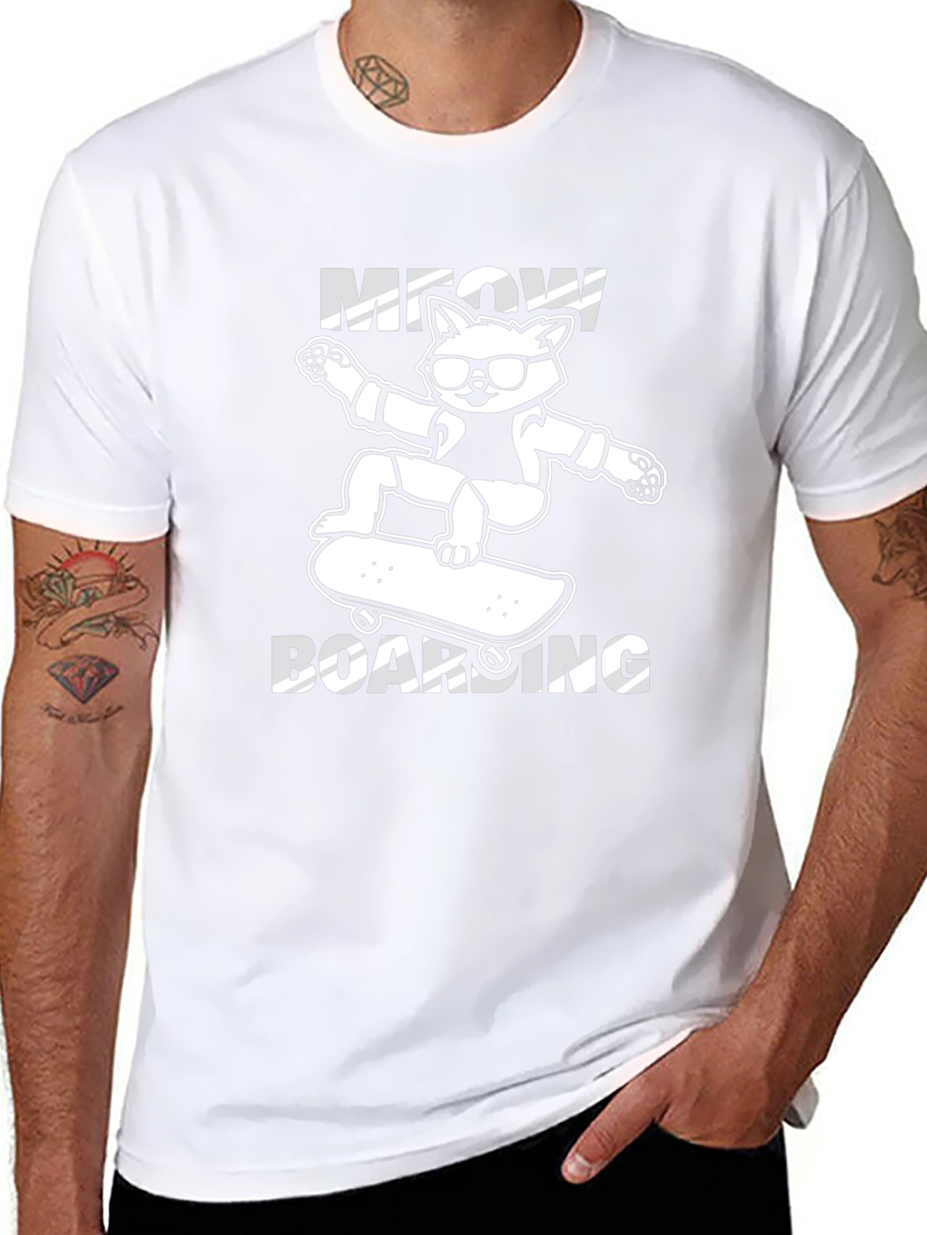 Meow Boarding T-Shirt: Skateboard Cat Tee