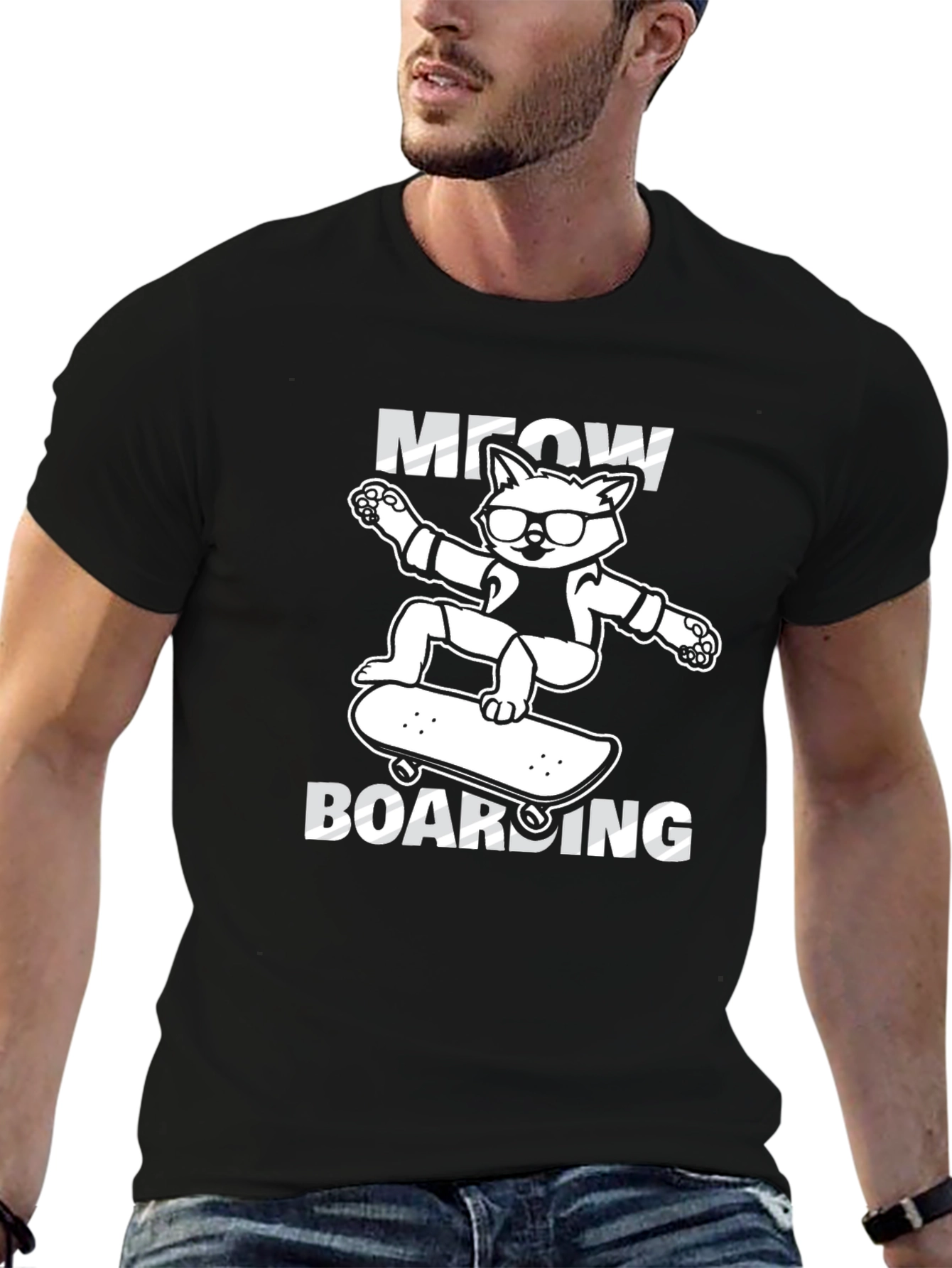 Meow Boarding T-Shirt: Skateboard Cat Tee