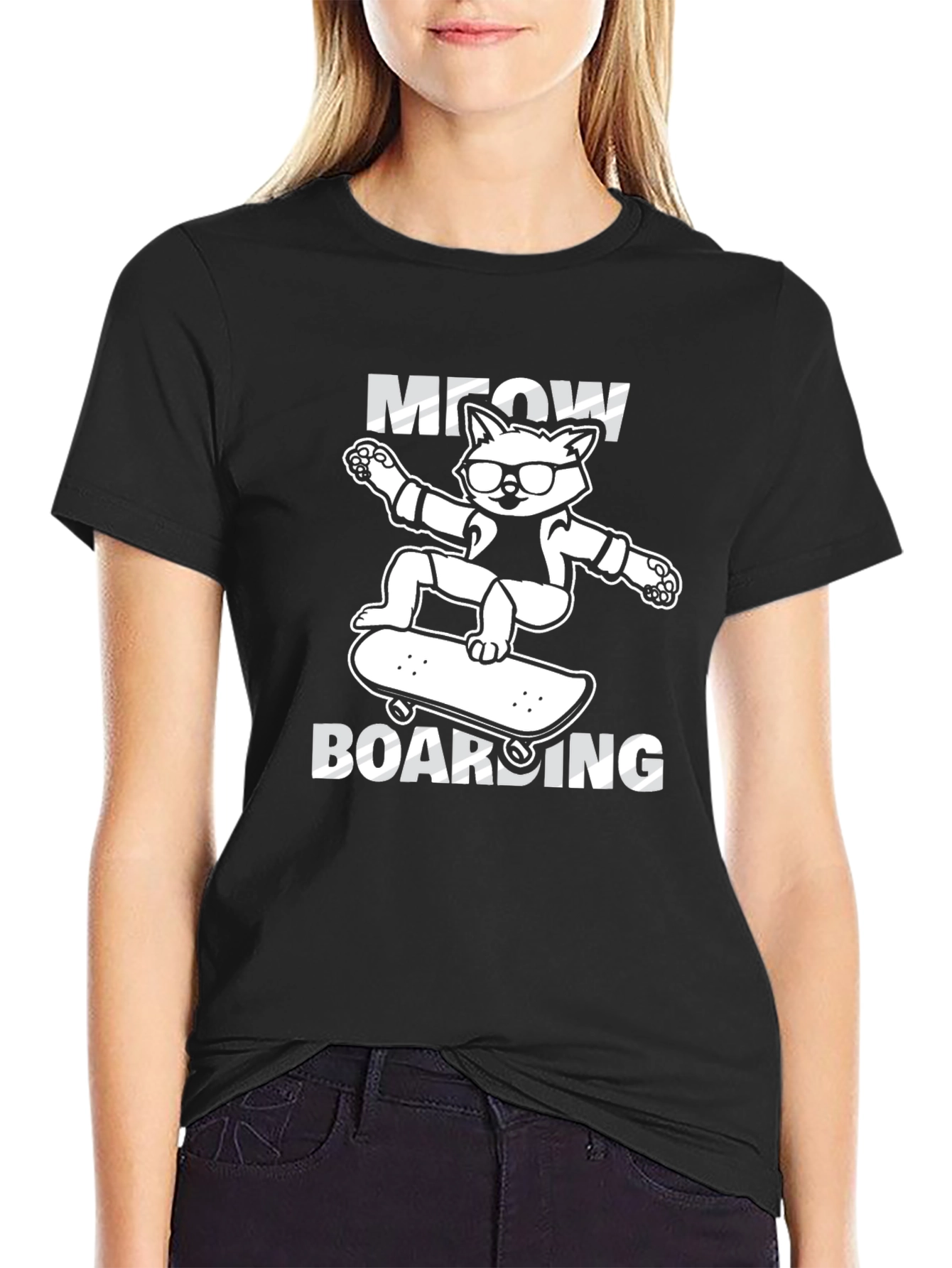 Meow Boarding T-Shirt: Skateboard Cat Tee