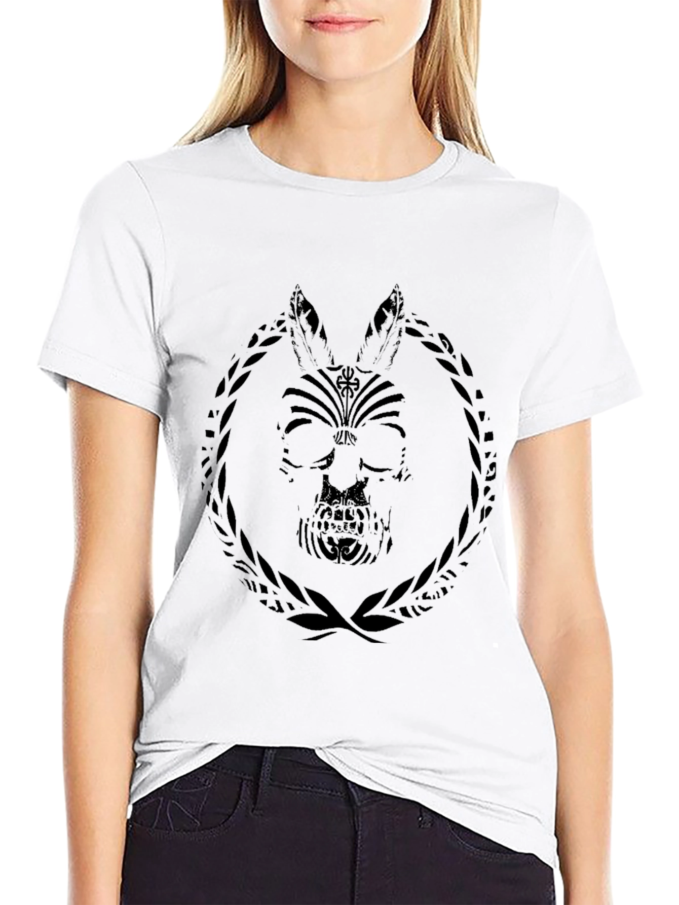 Black T-Shirt with Skull Rabbit Graphic