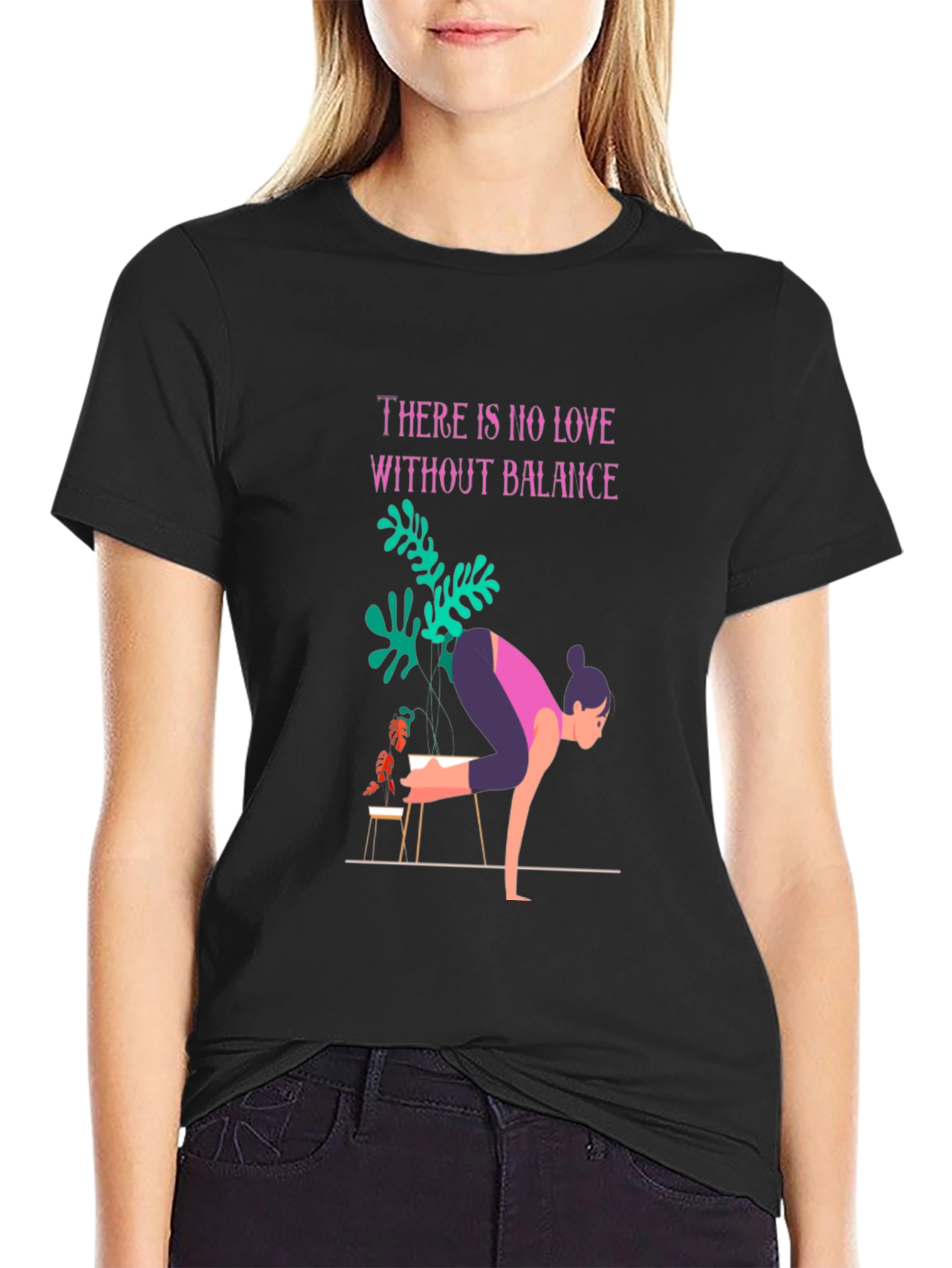 Balance Yoga Graphic Tee - Black Cotton T-Shirt