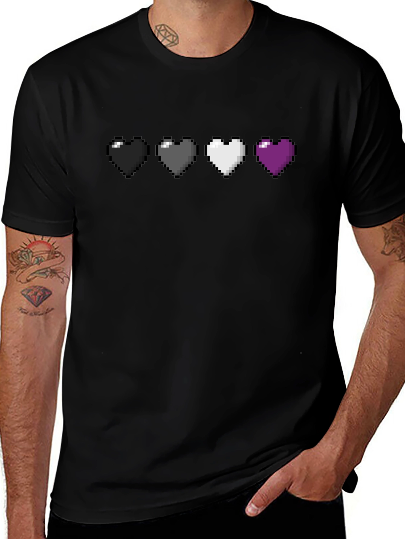 Pixel Heart Pride T-Shirt - Ace Asexual Flag