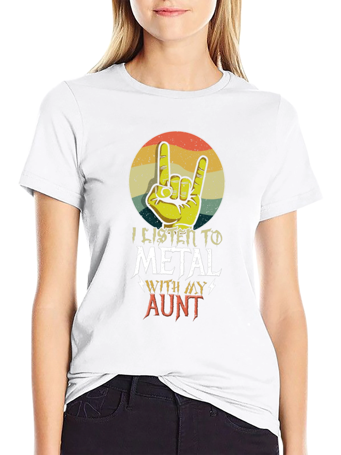 Metal Aunt T-Shirt - Retro Rock Hand