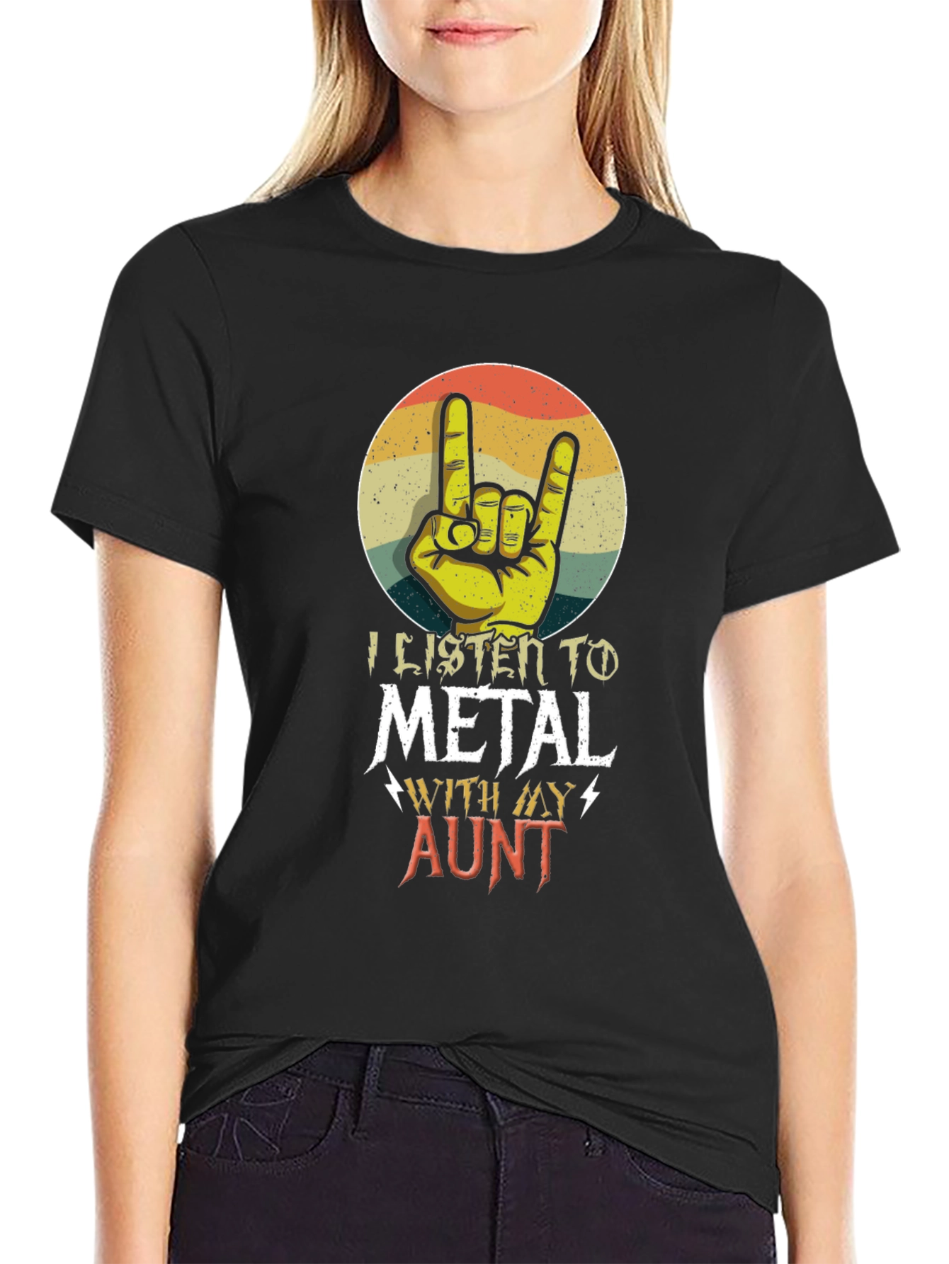 Metal Aunt T-Shirt - Retro Rock Hand