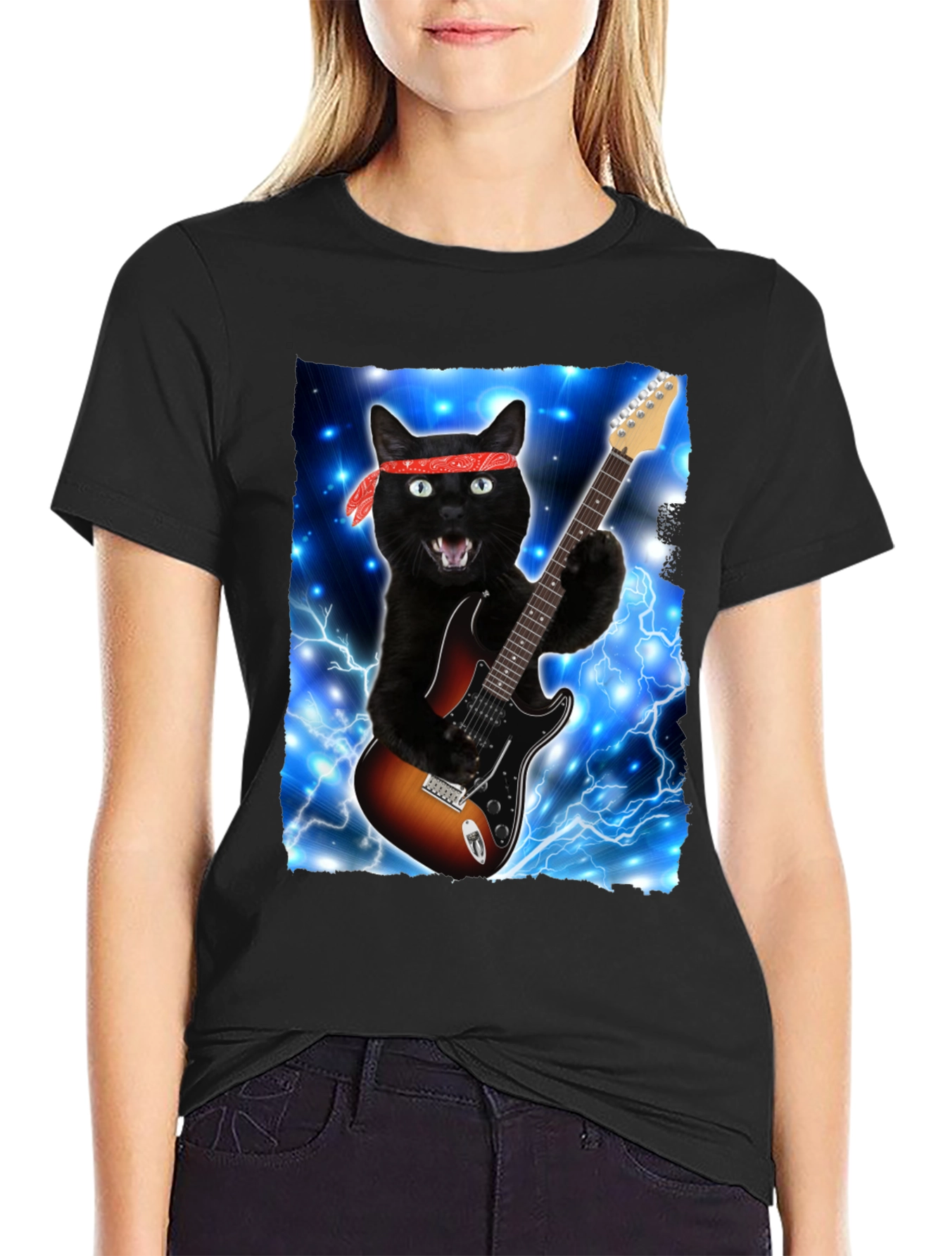 Cat Guitarist T-Shirt - Rock and Roll Style
