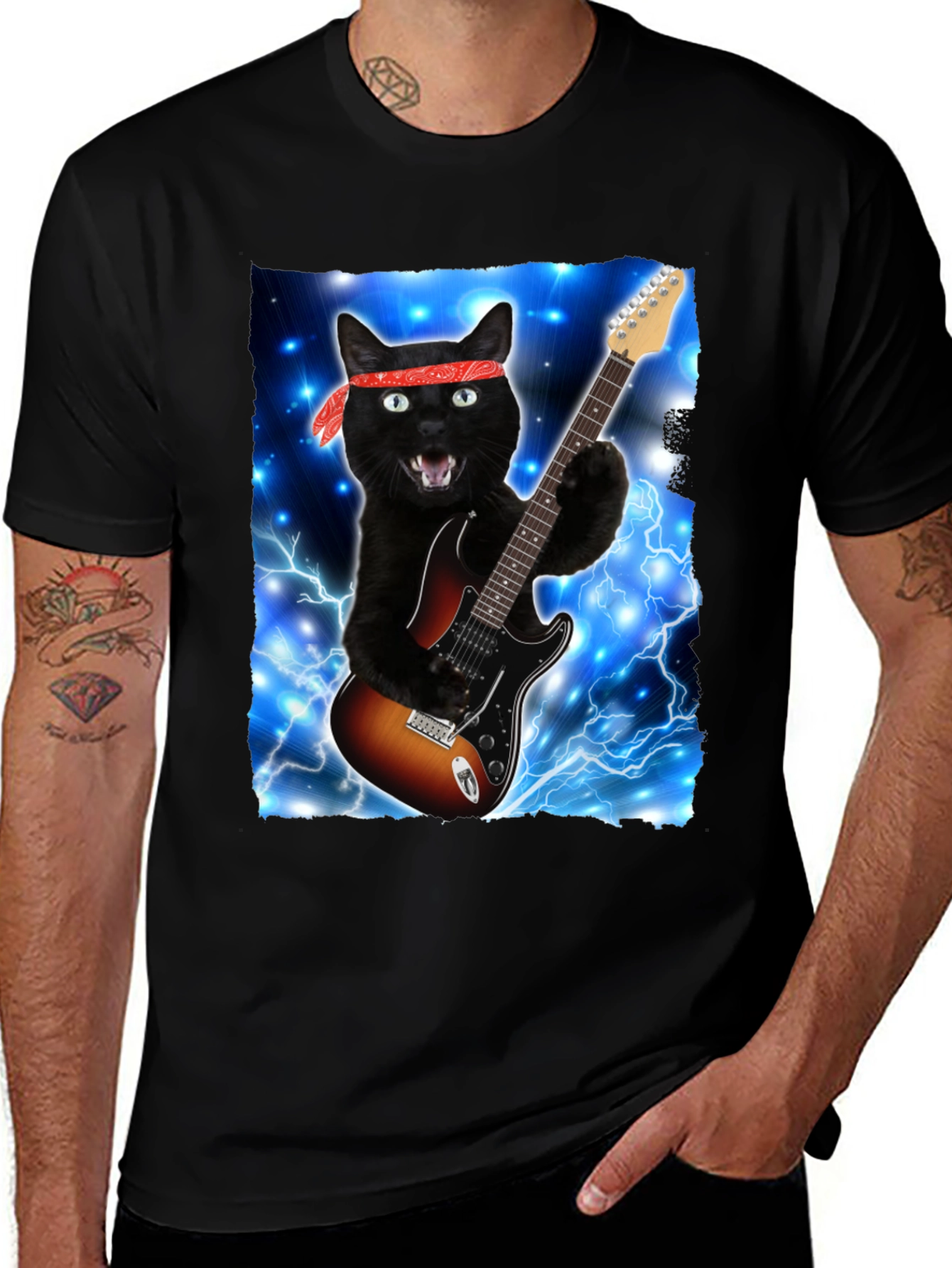 Cat Guitarist T-Shirt - Rock and Roll Style