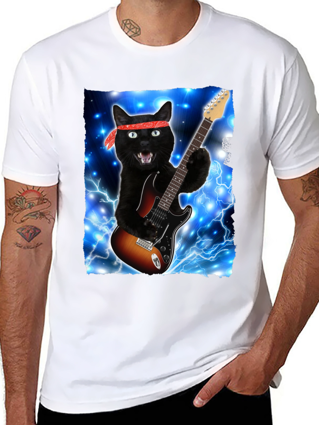 Cat Guitarist T-Shirt - Rock and Roll Style