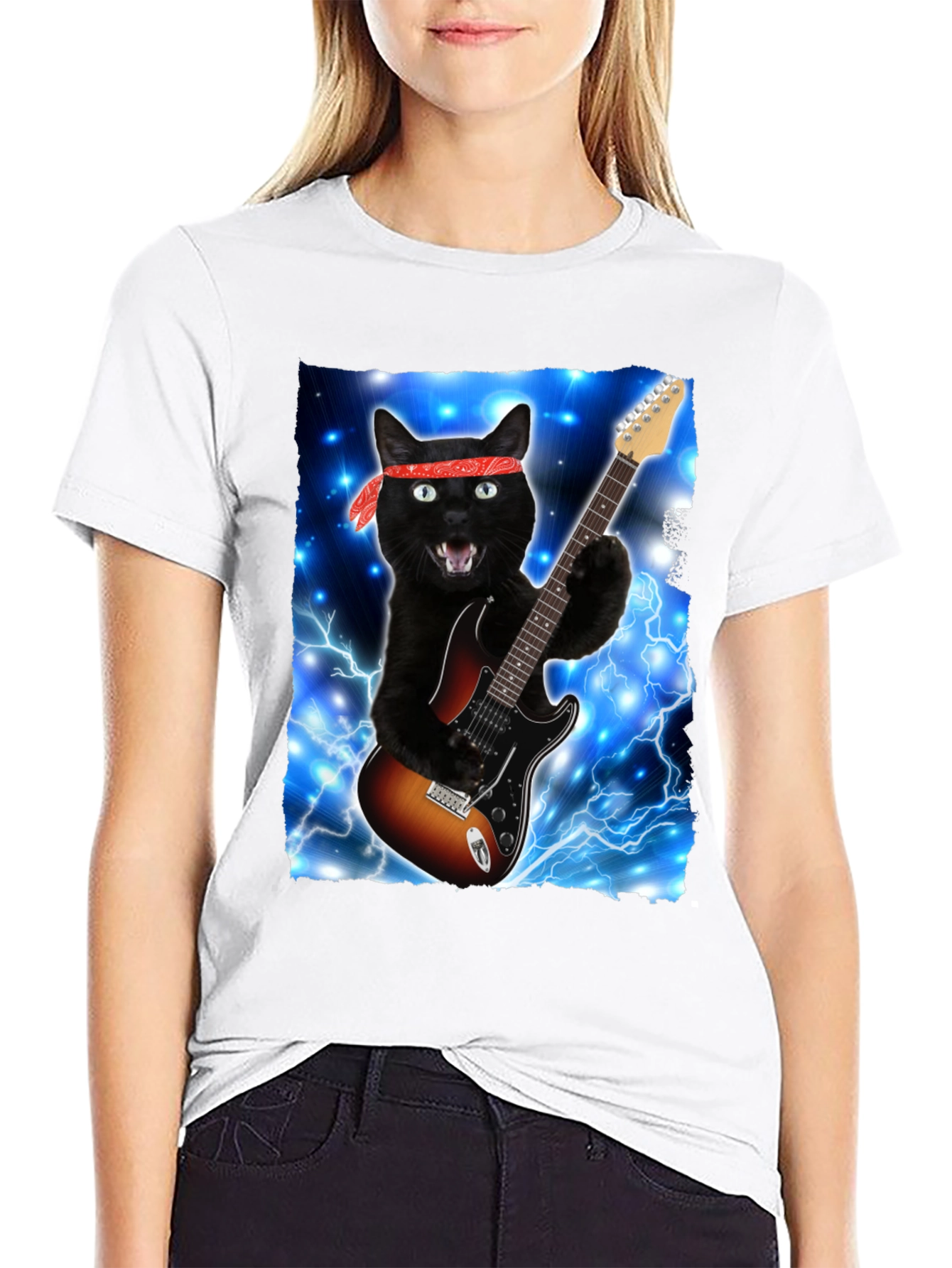Cat Guitarist T-Shirt - Rock and Roll Style