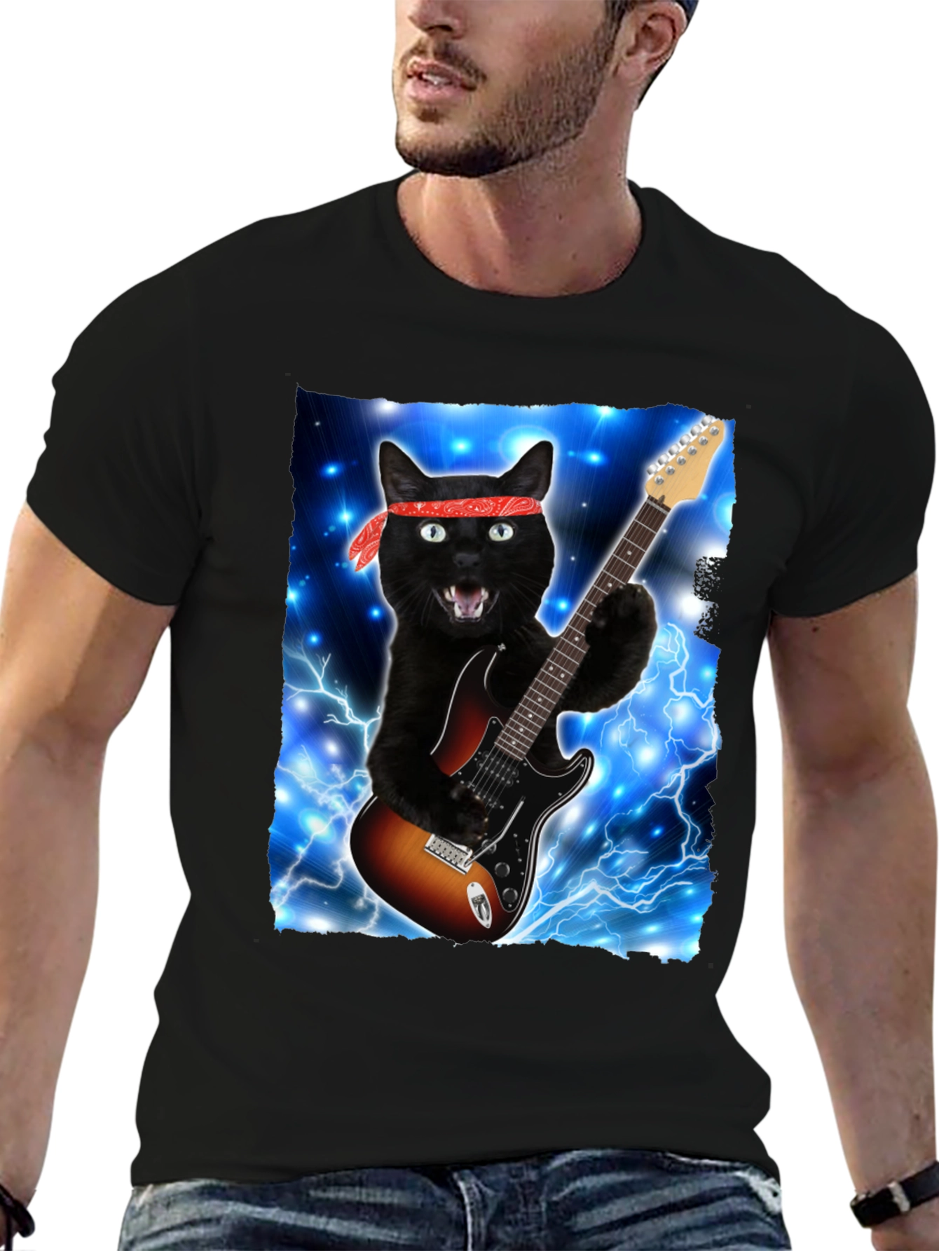 Cat Guitarist T-Shirt - Rock and Roll Style
