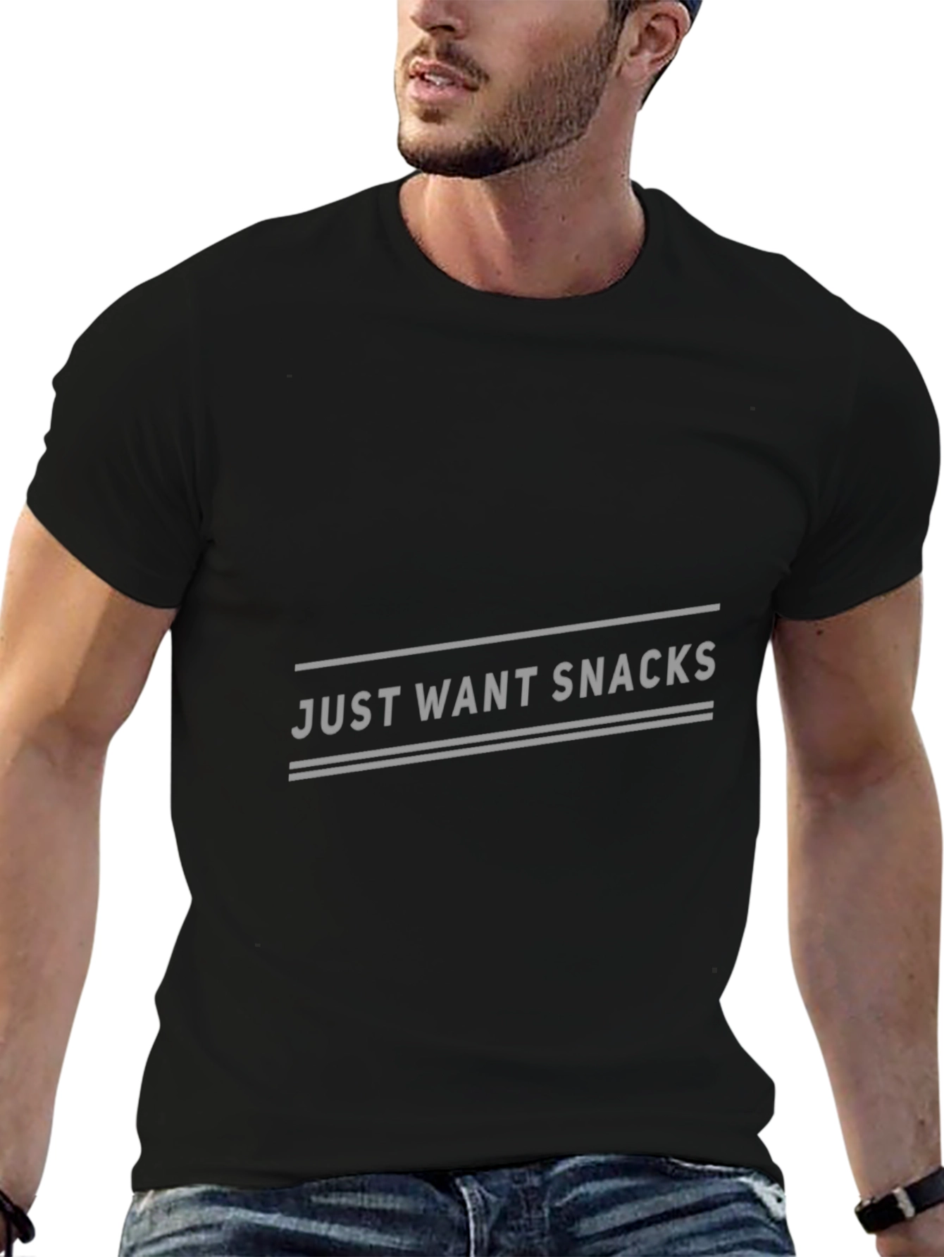 Just Want Snacks Black T-Shirt Casual Wear