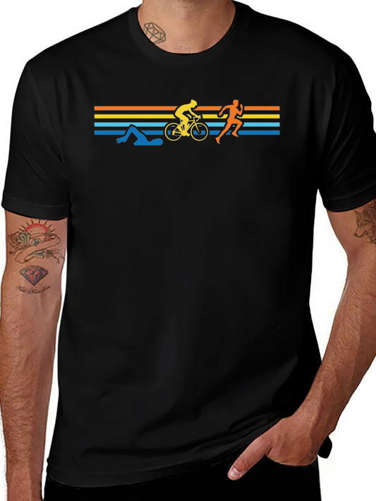 Triathlon Silhouette Graphic Tee - Black Cotton Shirt