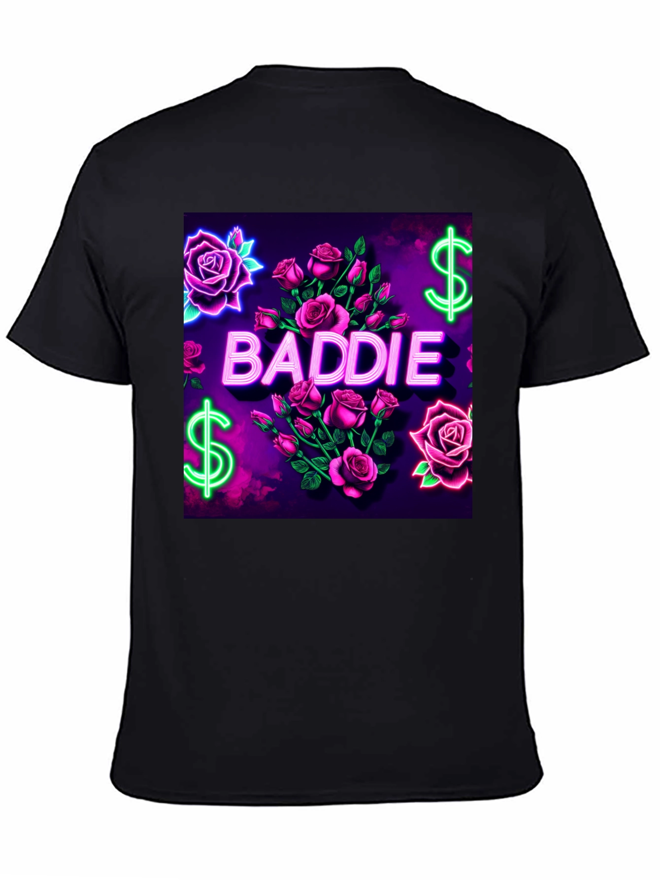 Baddie Roses Graphic Tee - Neon Print