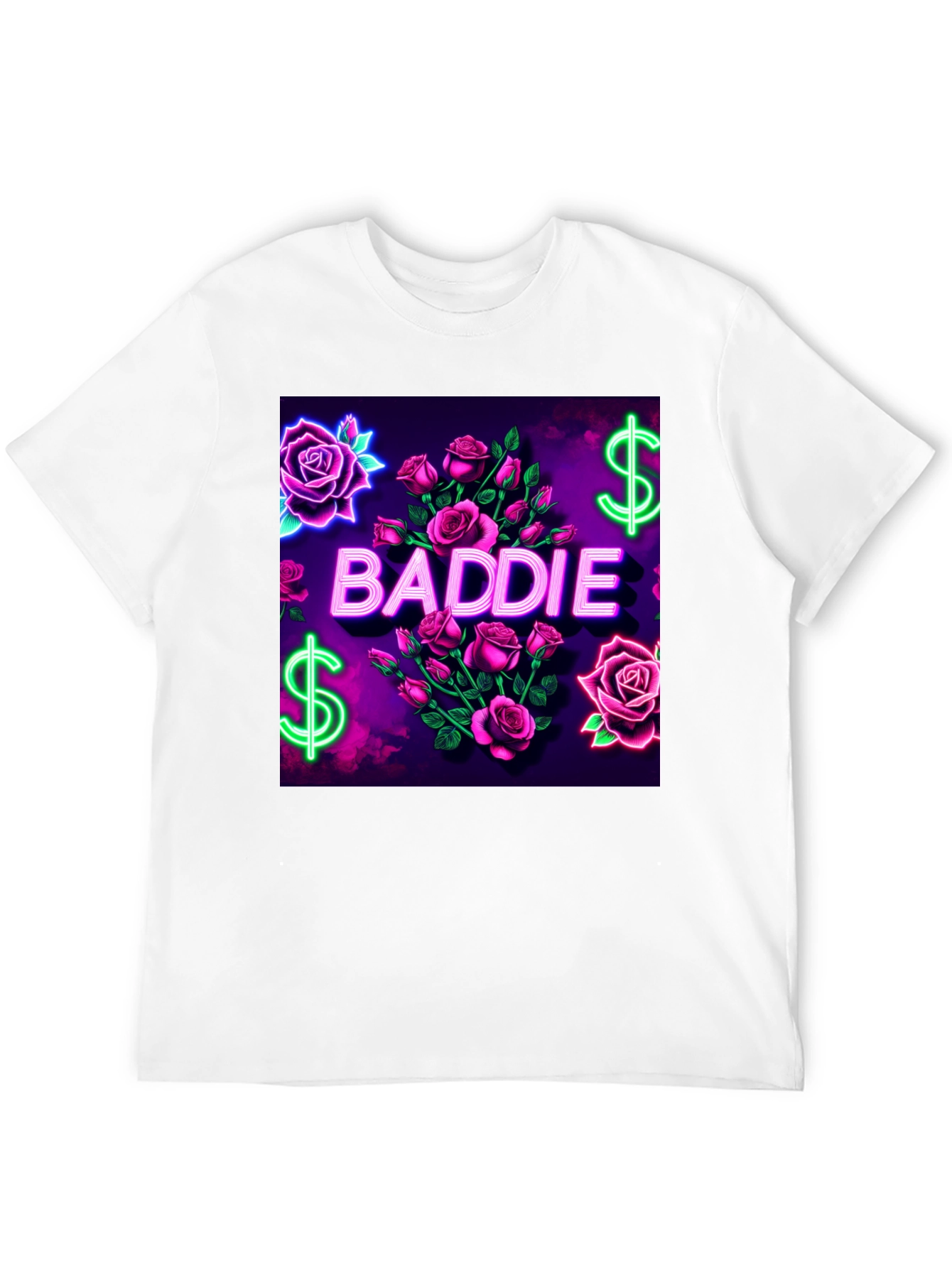 Baddie Roses Graphic Tee - Neon Print