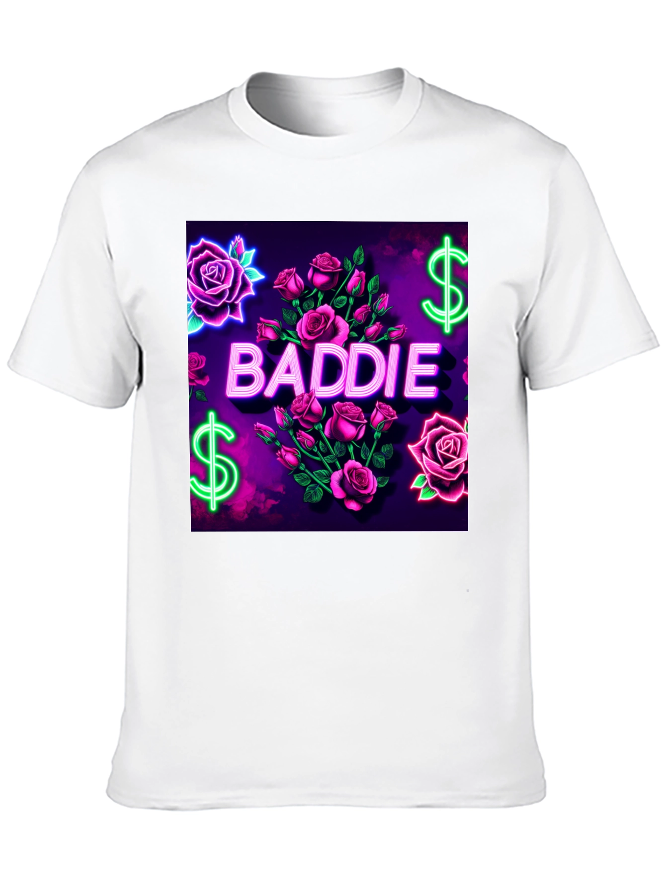 Baddie Roses Graphic Tee - Neon Print