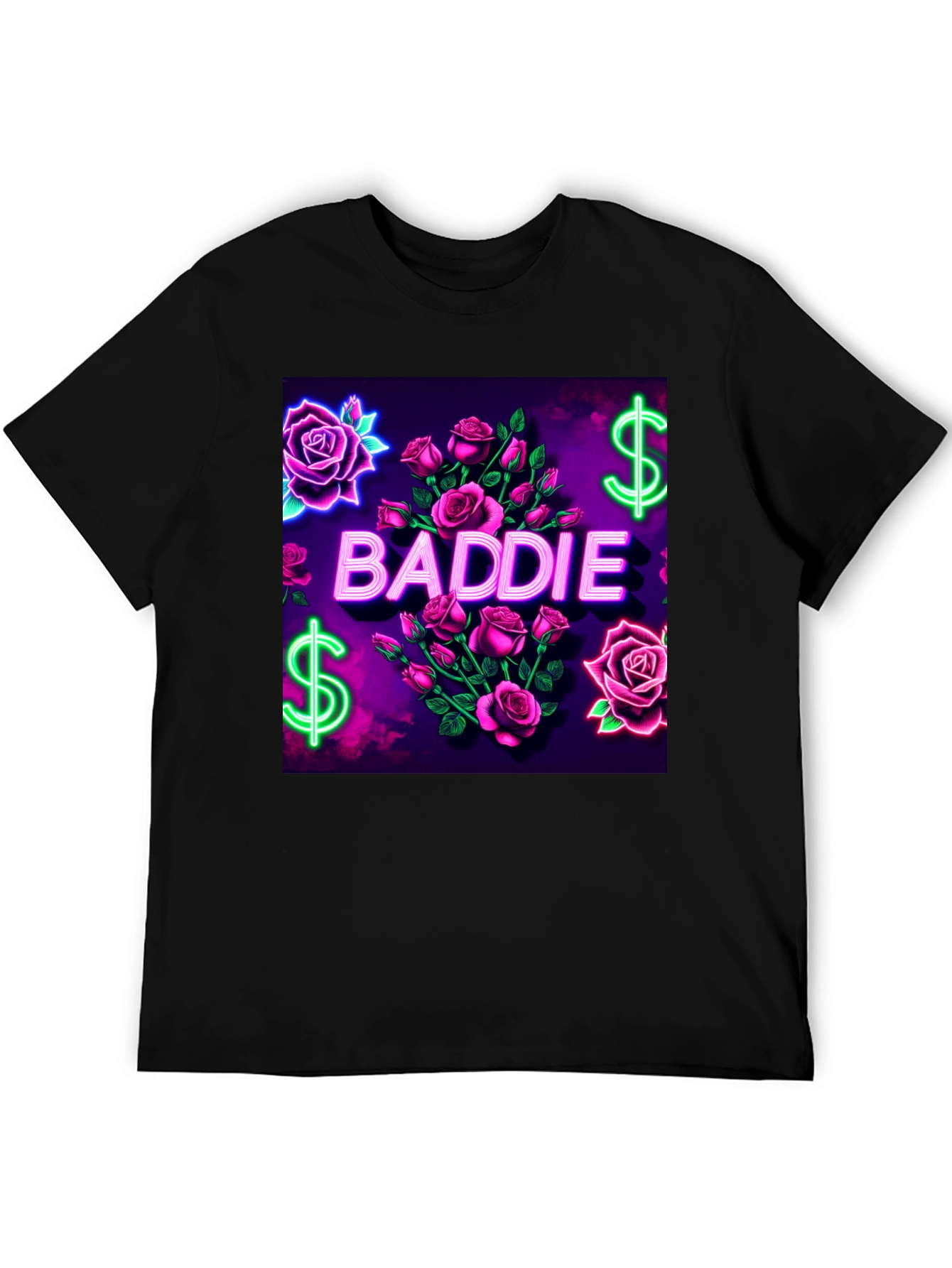 Baddie Roses Graphic Tee - Neon Print