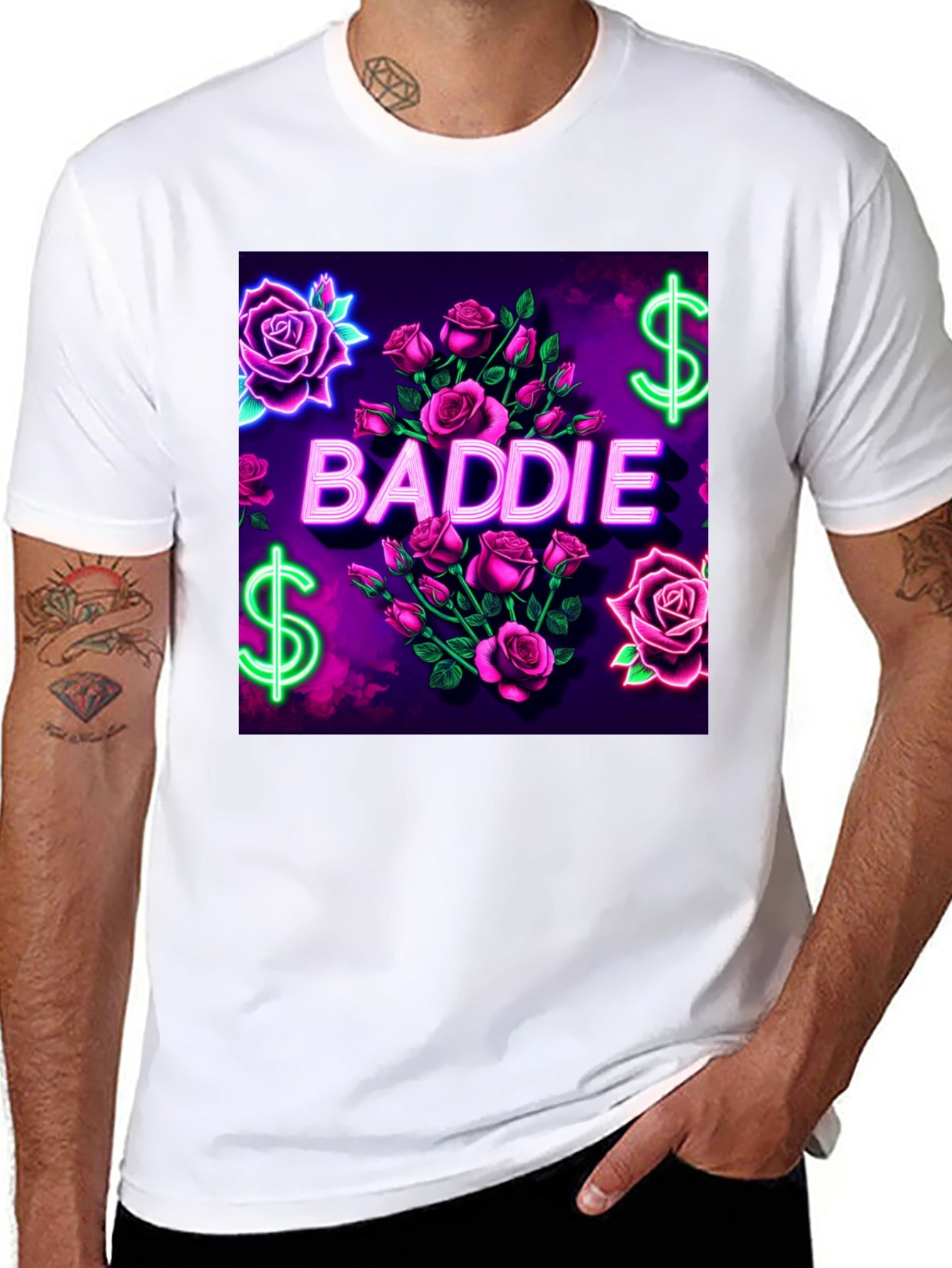 Baddie Roses Graphic Tee - Neon Print
