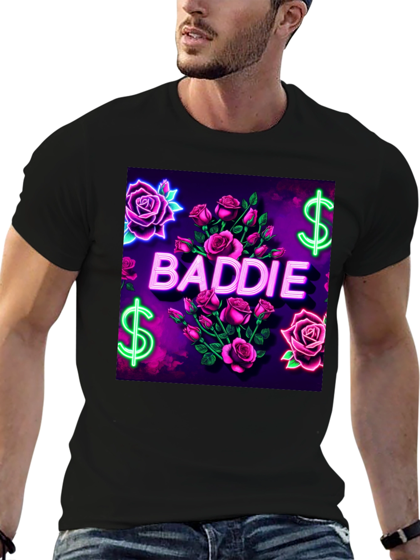 Baddie Roses Graphic Tee - Neon Print