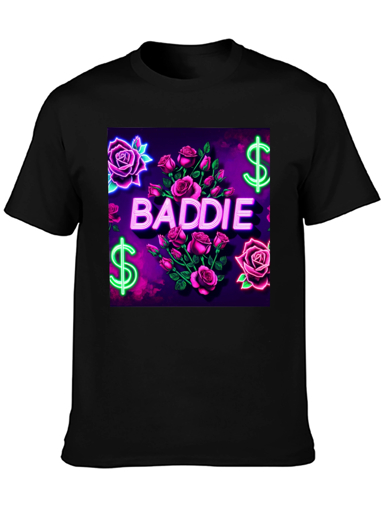Baddie Roses Graphic Tee - Neon Print