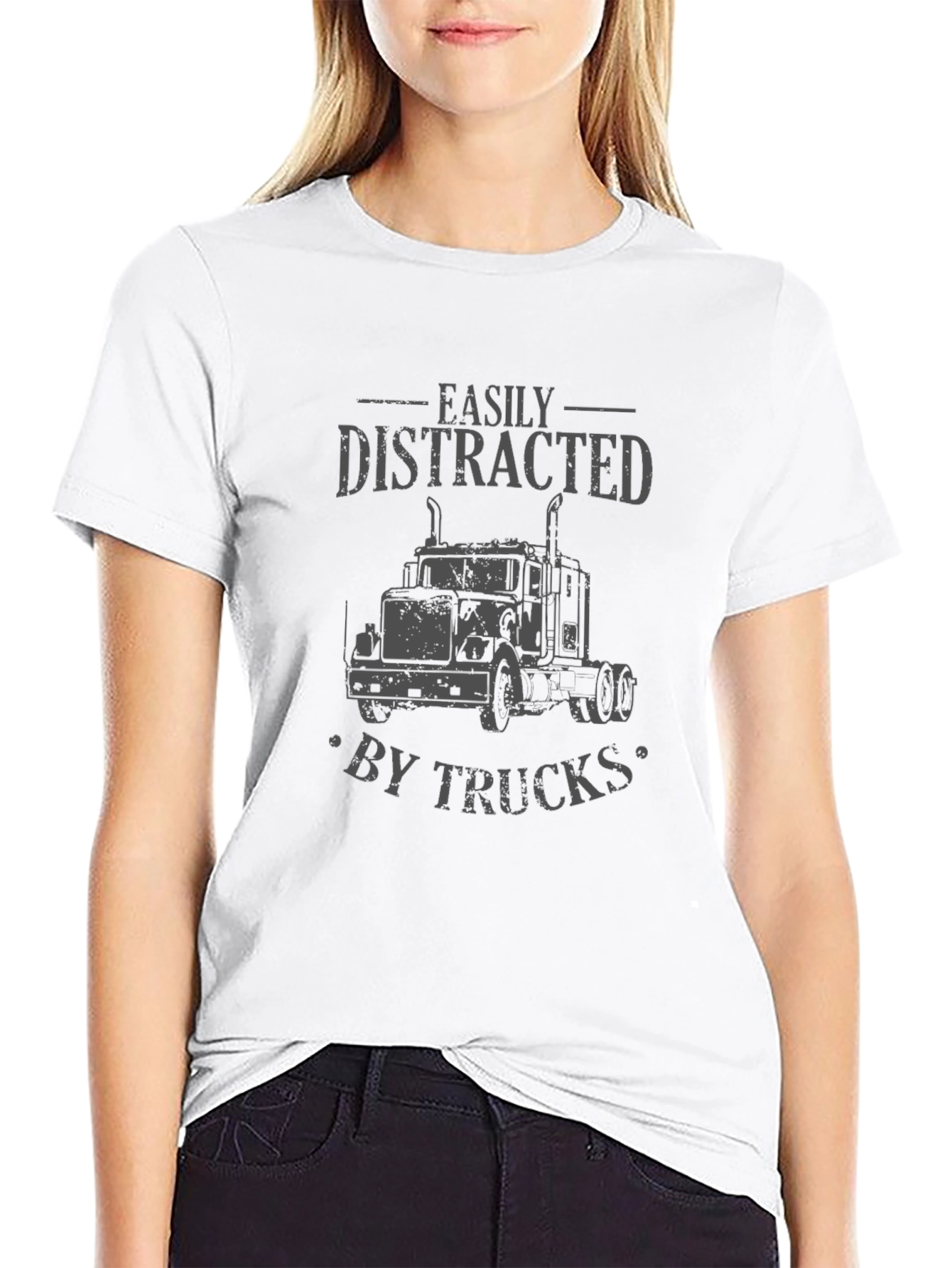 Easily Distracted by Trucks Black Graphic Tee