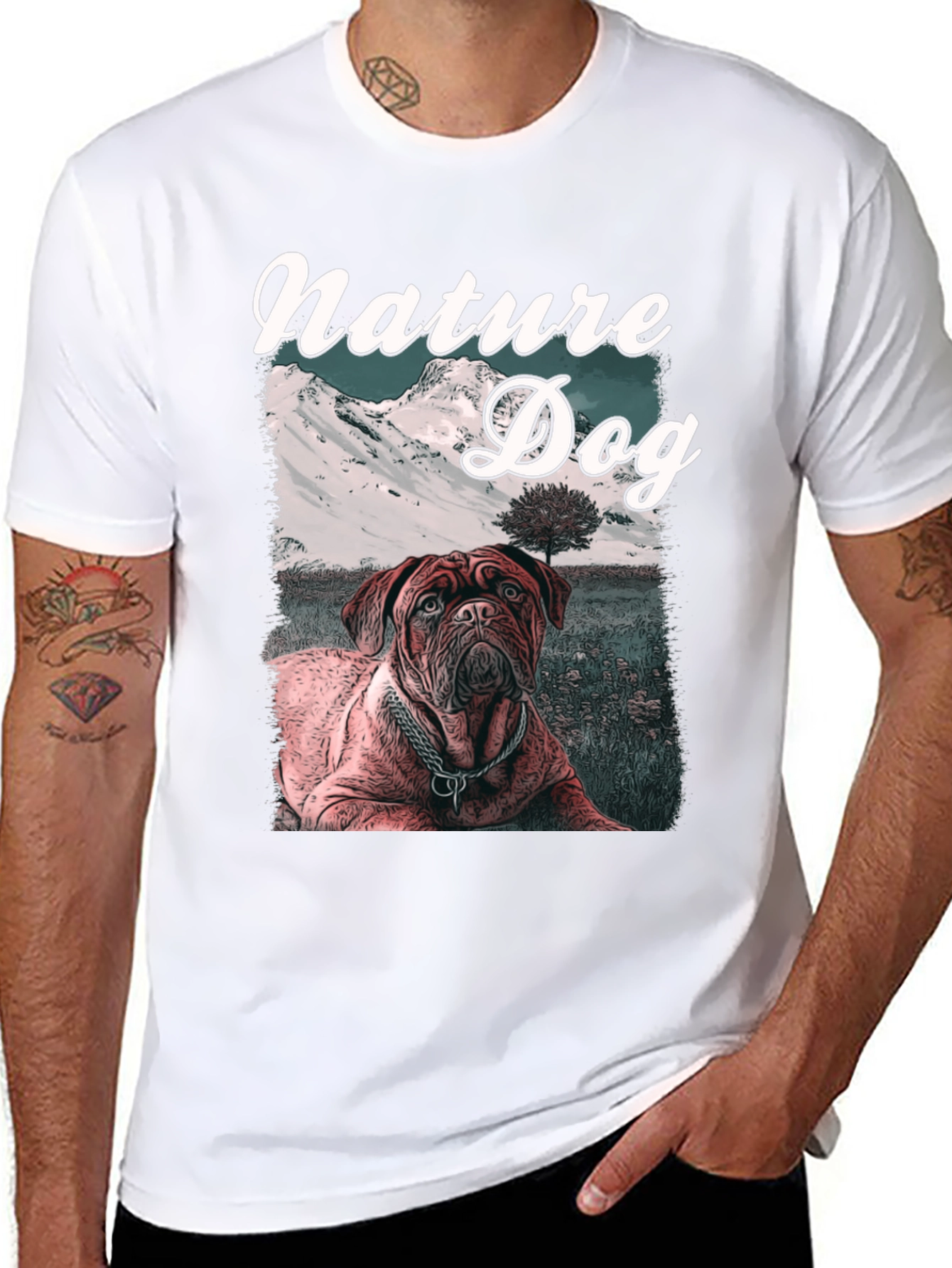 Nature Dog Graphic Tee - Mountain Landscape Design