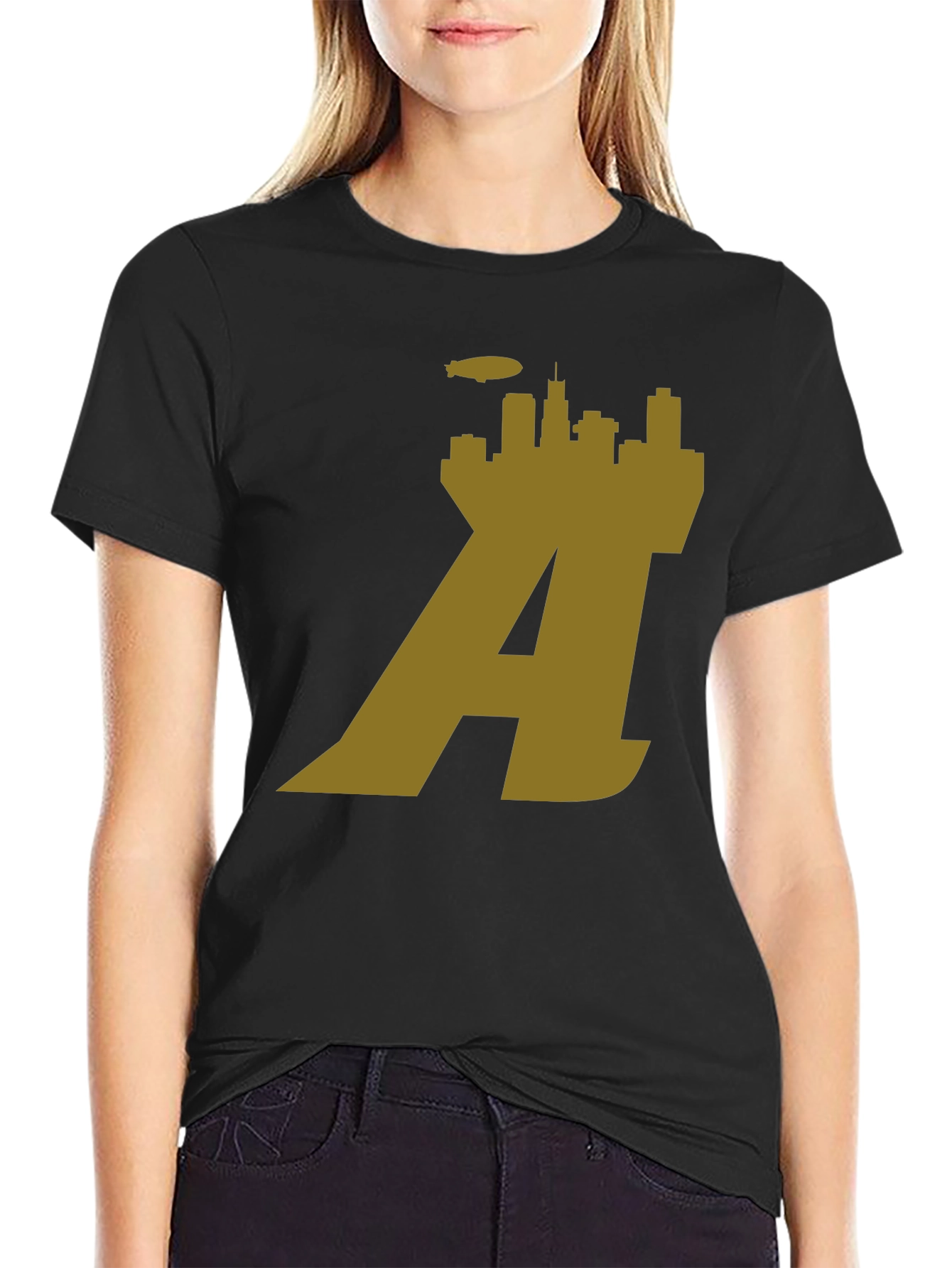 Chicago Skyline A Logo Black T-Shirt