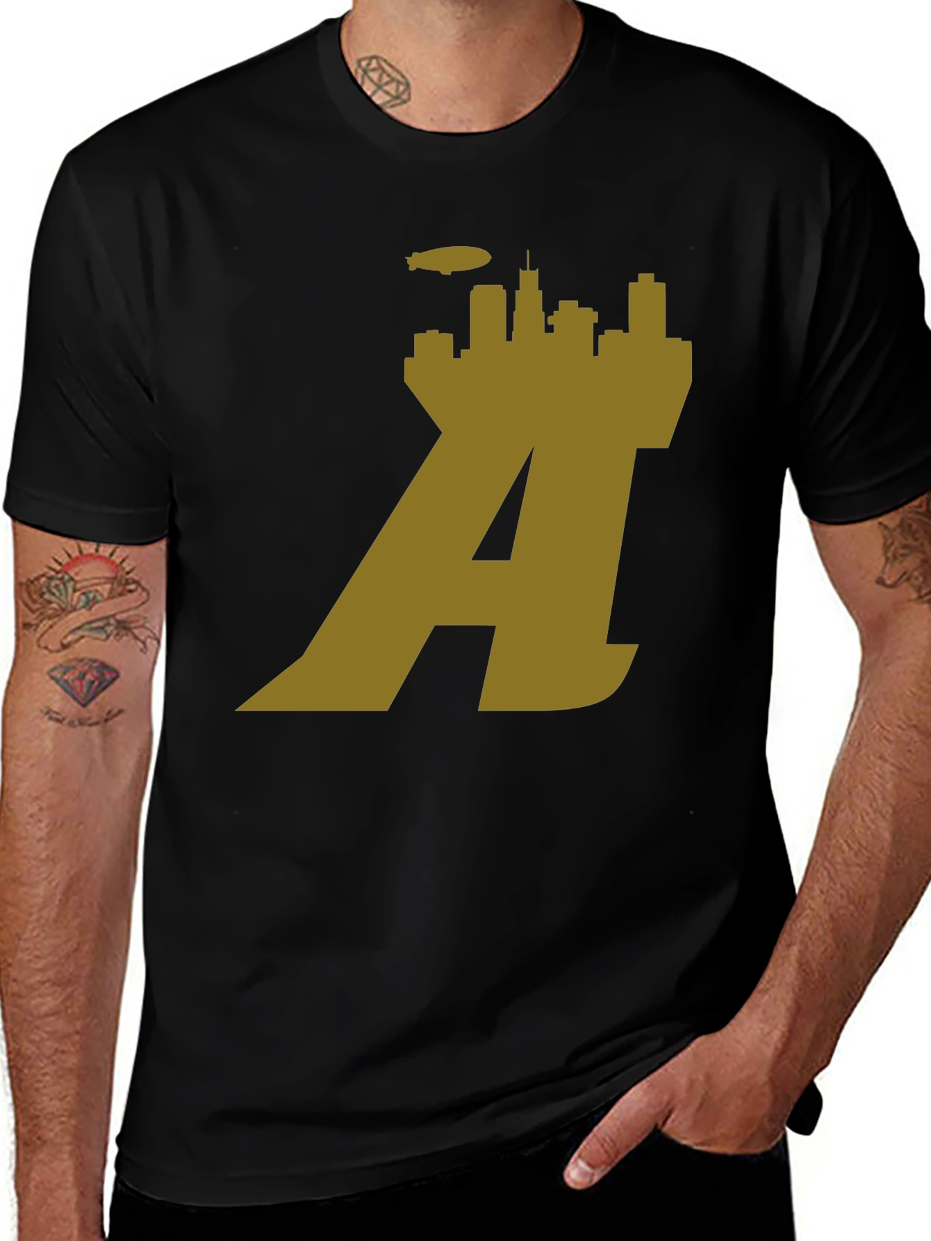 Chicago Skyline A Logo Black T-Shirt