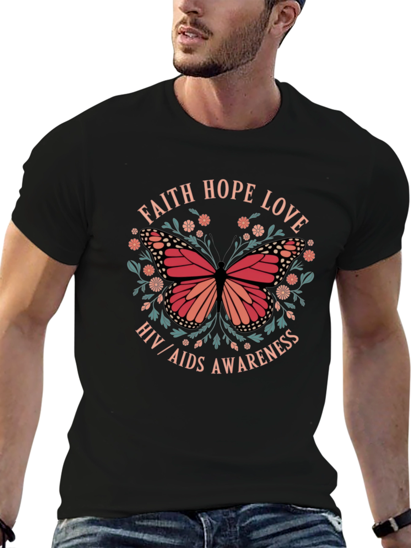 Faith Hope Love HIV/AIDS Awareness Butterfly T-Shirt