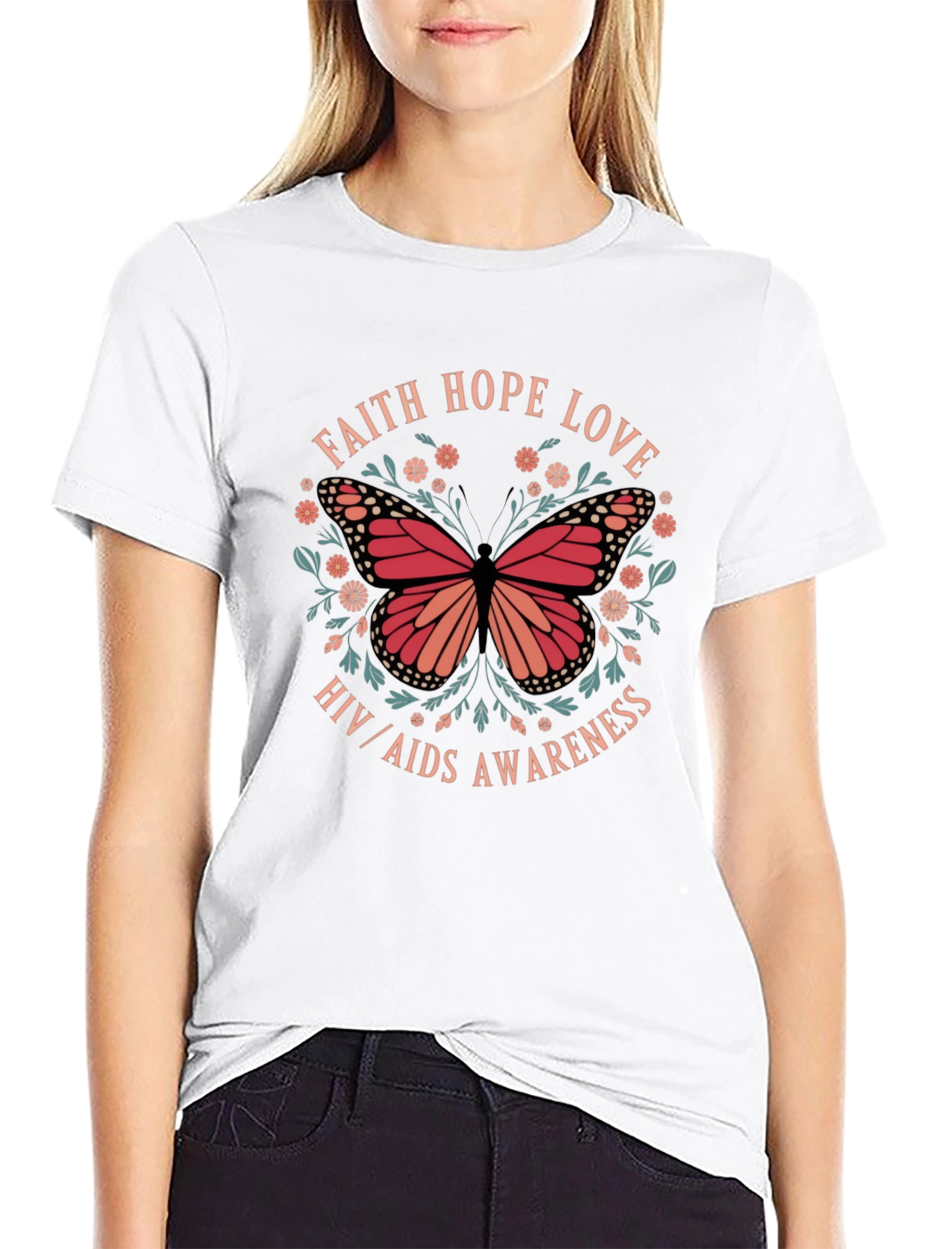 Faith Hope Love HIV/AIDS Awareness Butterfly T-Shirt