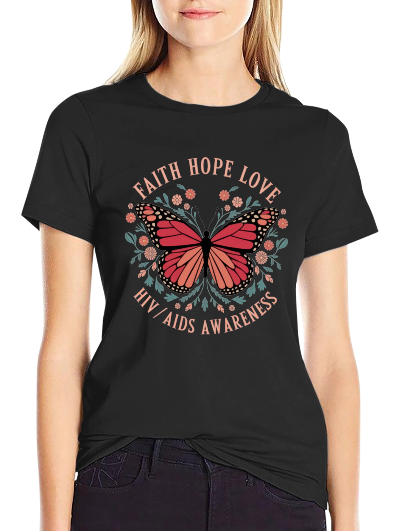 Faith Hope Love HIV/AIDS Awareness Butterfly T-Shirt