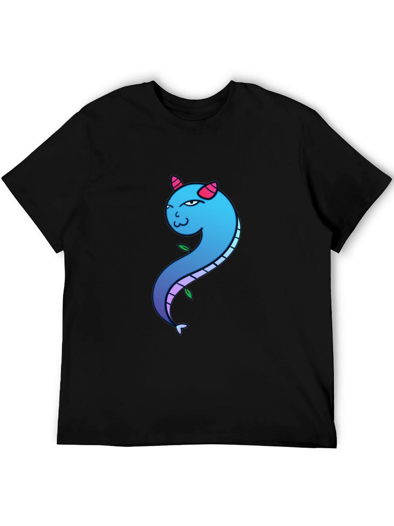 Blue Gradient Dragon Graphic Tee - Mens Black T-Shirt
