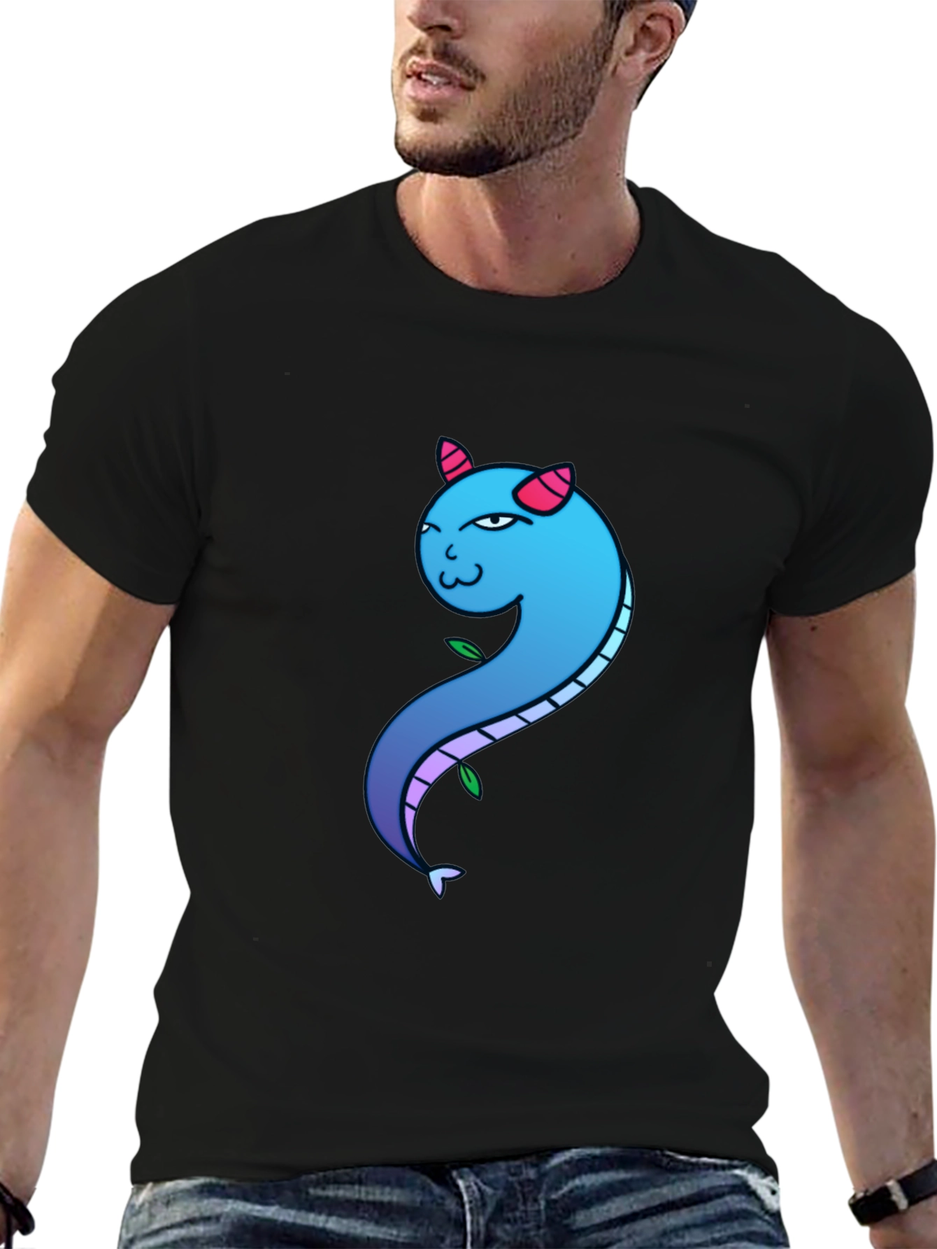 Blue Gradient Dragon Graphic Tee - Mens Black T-Shirt