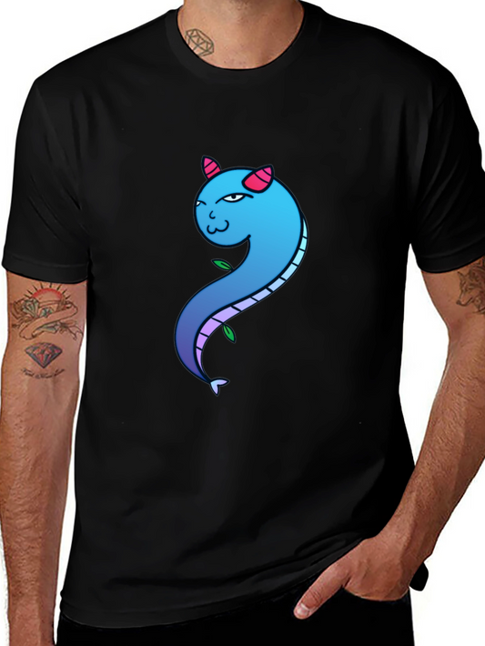 Blue Gradient Dragon Graphic Tee - Mens Black T-Shirt
