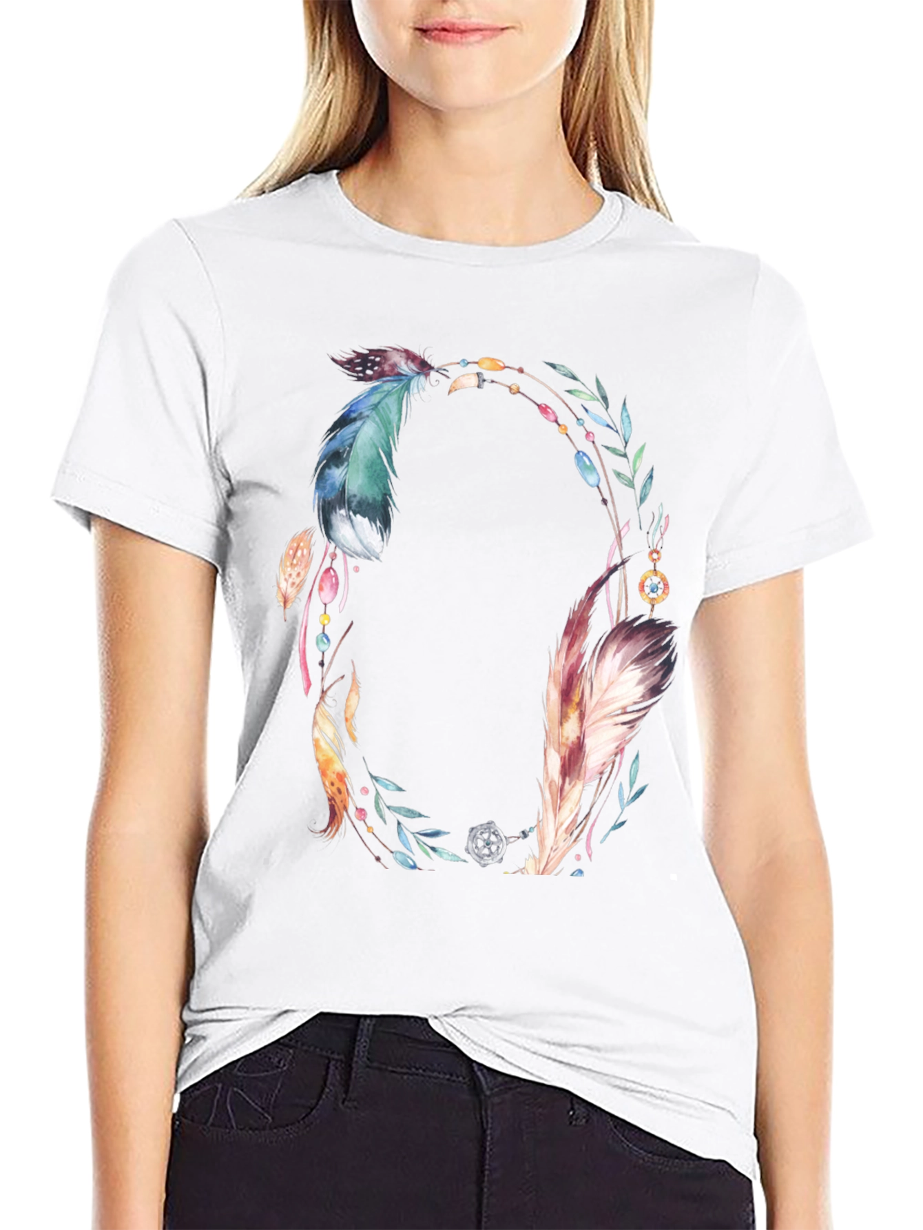 Feather Wreath Graphic Tee - Boho Style