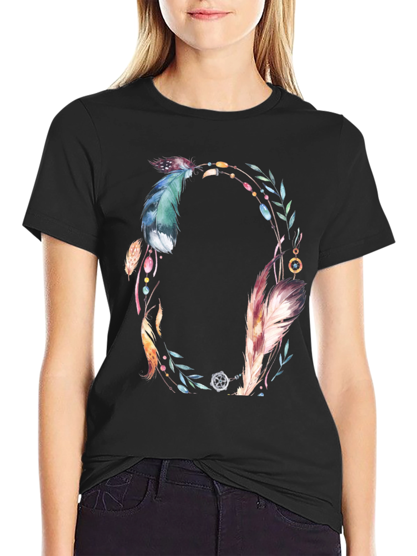 Feather Wreath Graphic Tee - Boho Style